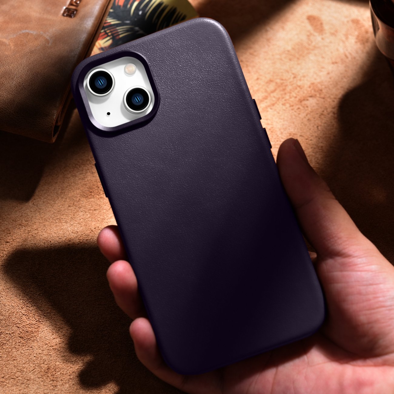 iCarer Case Lædercover til iPhone 14 Plus Mørk Lilla (MagSafe-kompatibel)