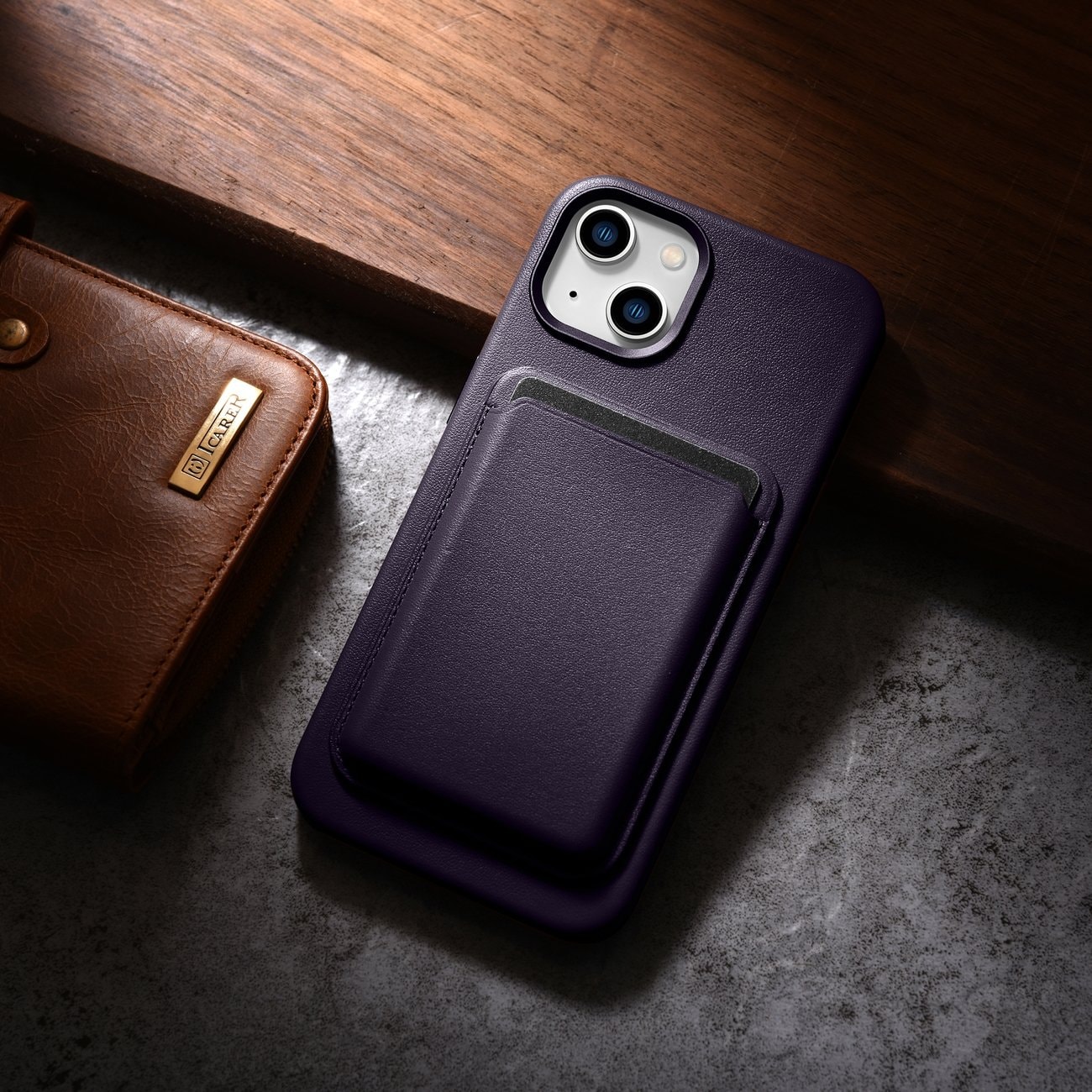 iCarer Case Lædercover til iPhone 14 Plus Mørk Lilla (MagSafe-kompatibel)