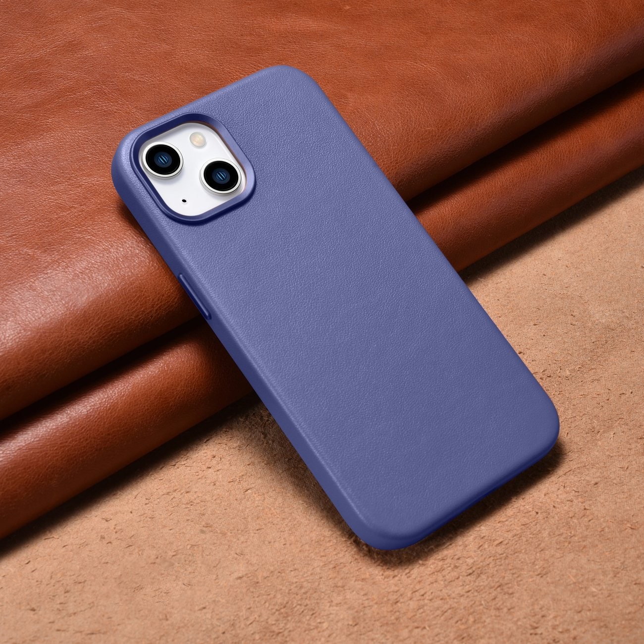 iCarer Case lædercover ægte læder iPhone 14 Plus lyslilla (MagSafe-kompatibel)