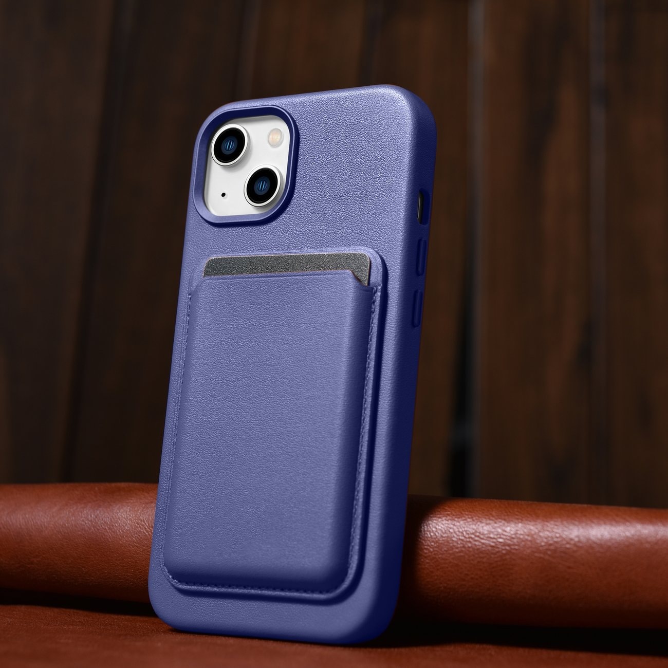 iCarer Case lædercover ægte læder iPhone 14 Plus lyslilla (MagSafe-kompatibel)
