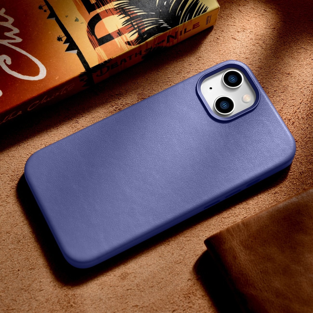 iCarer Case lædercover ægte læder iPhone 14 Plus lyslilla (MagSafe-kompatibel)