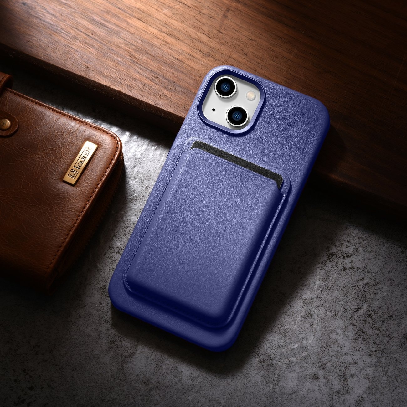 iCarer Case lædercover ægte læder iPhone 14 Plus lyslilla (MagSafe-kompatibel)