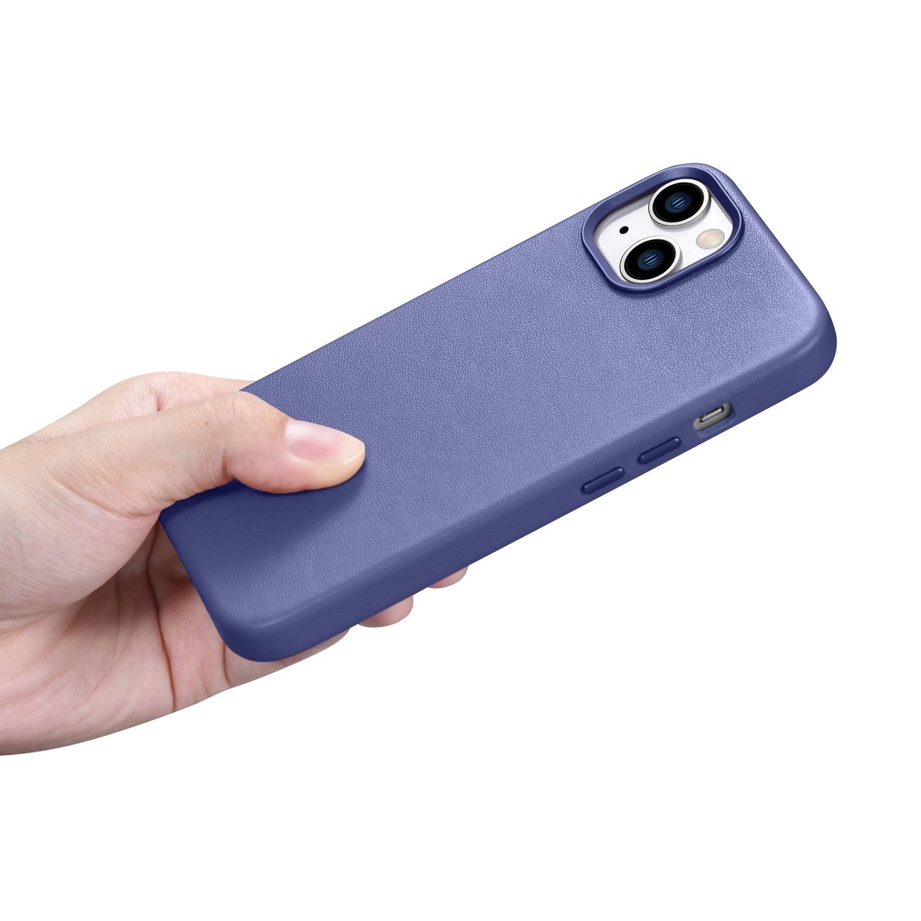iCarer Case lædercover ægte læder iPhone 14 Plus lyslilla (MagSafe-kompatibel)