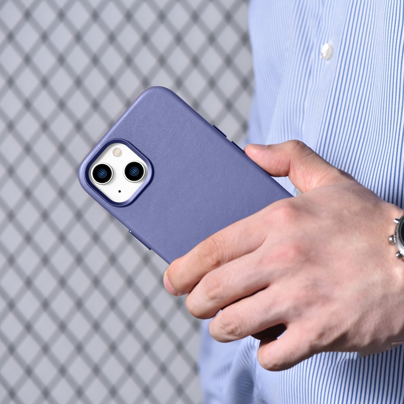 iCarer Case lædercover ægte læder iPhone 14 Plus lyslilla (MagSafe-kompatibel)