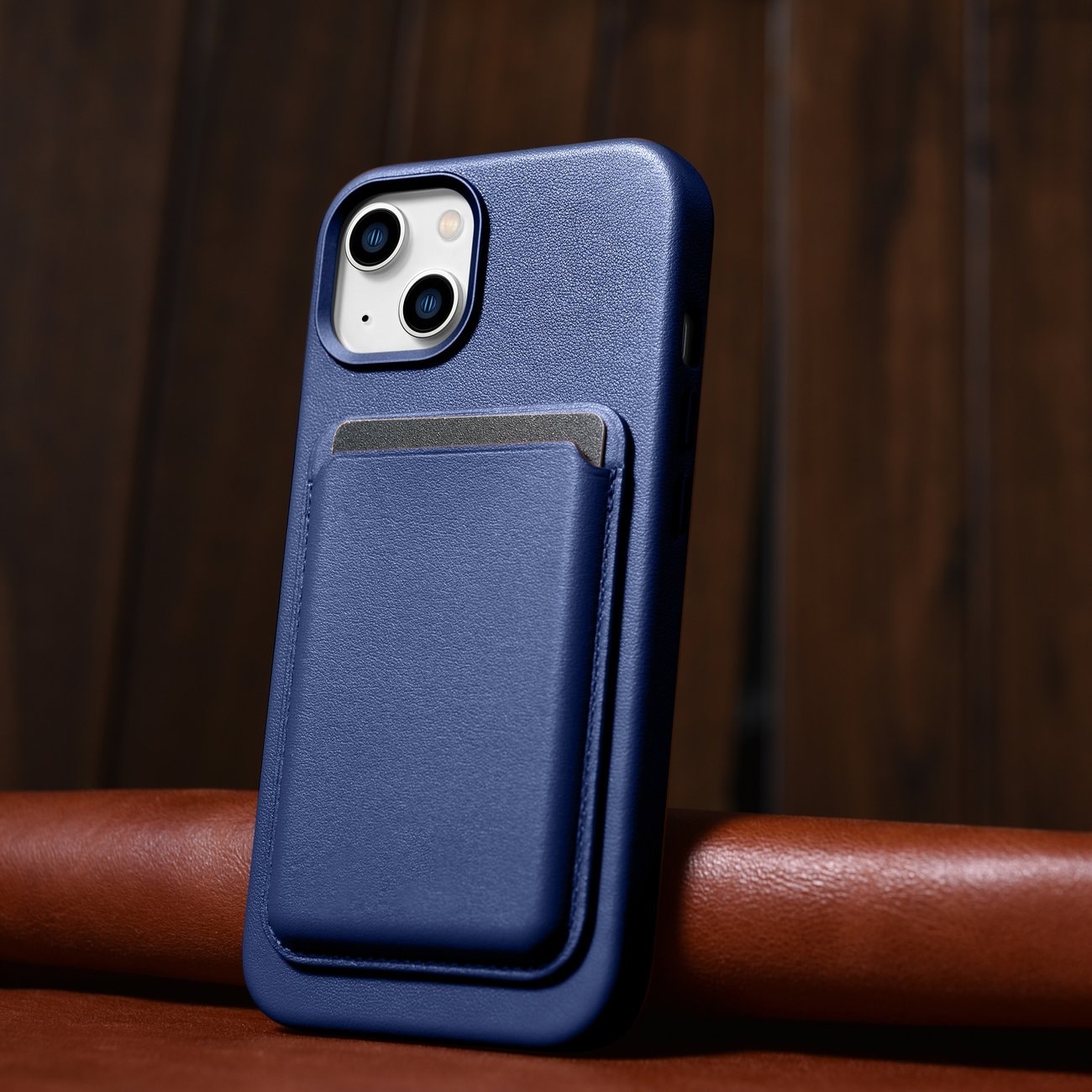 iCarer Case Lædercover til iPhone 14 Plus ægte læderetui blå (kompatibel med MagSafe)