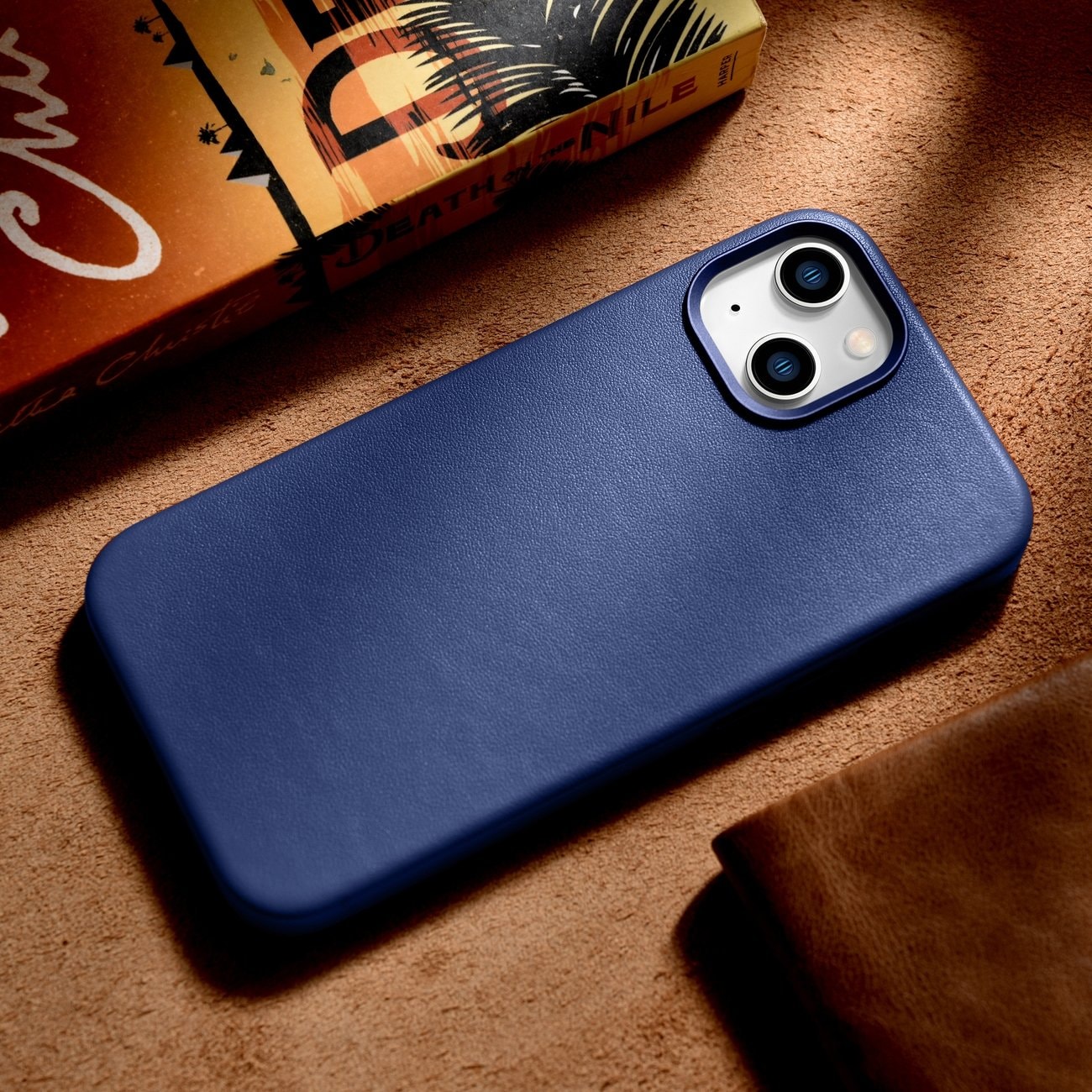 iCarer Case Lædercover til iPhone 14 Plus ægte læderetui blå (kompatibel med MagSafe)