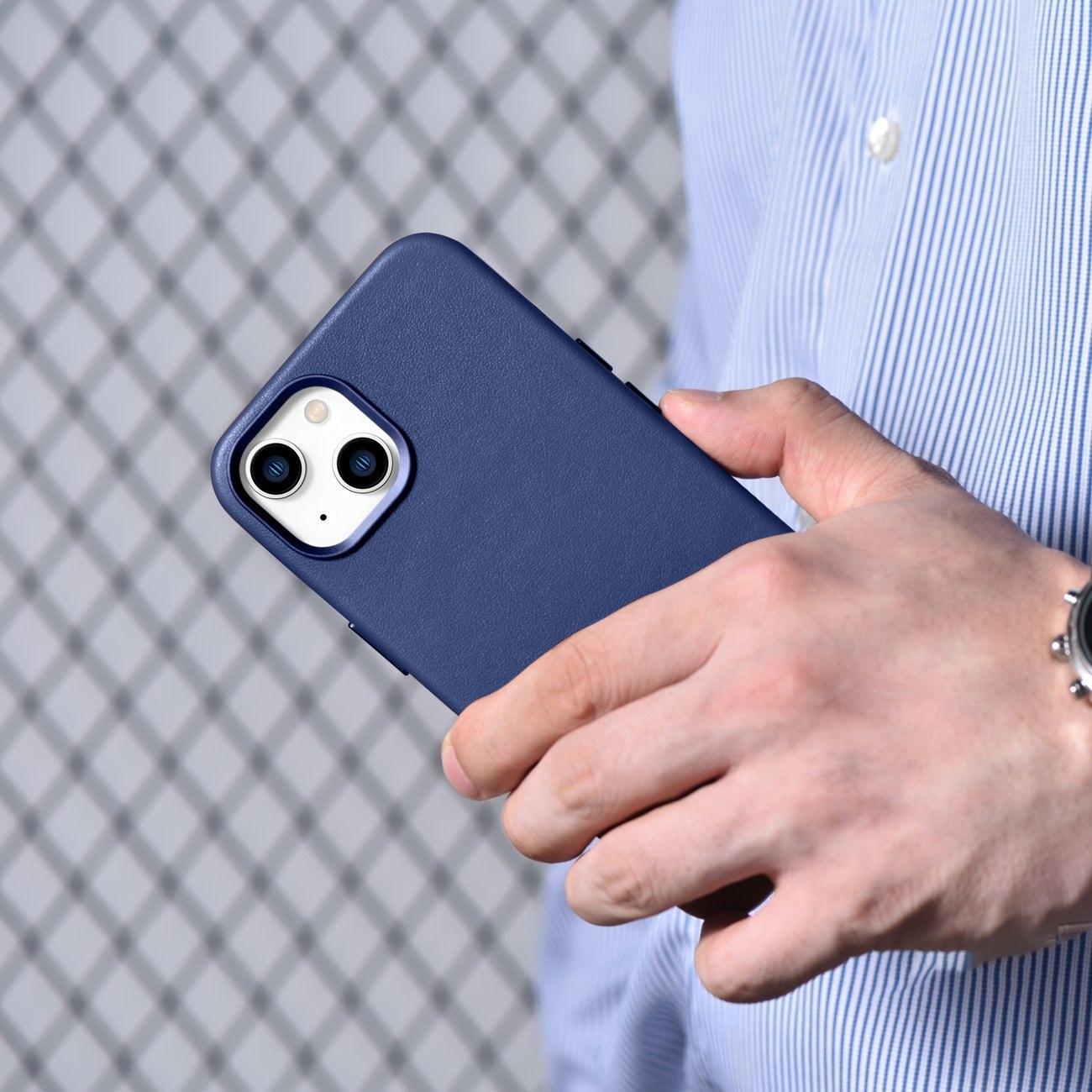 iCarer Case Lædercover til iPhone 14 Plus ægte læderetui blå (kompatibel med MagSafe)
