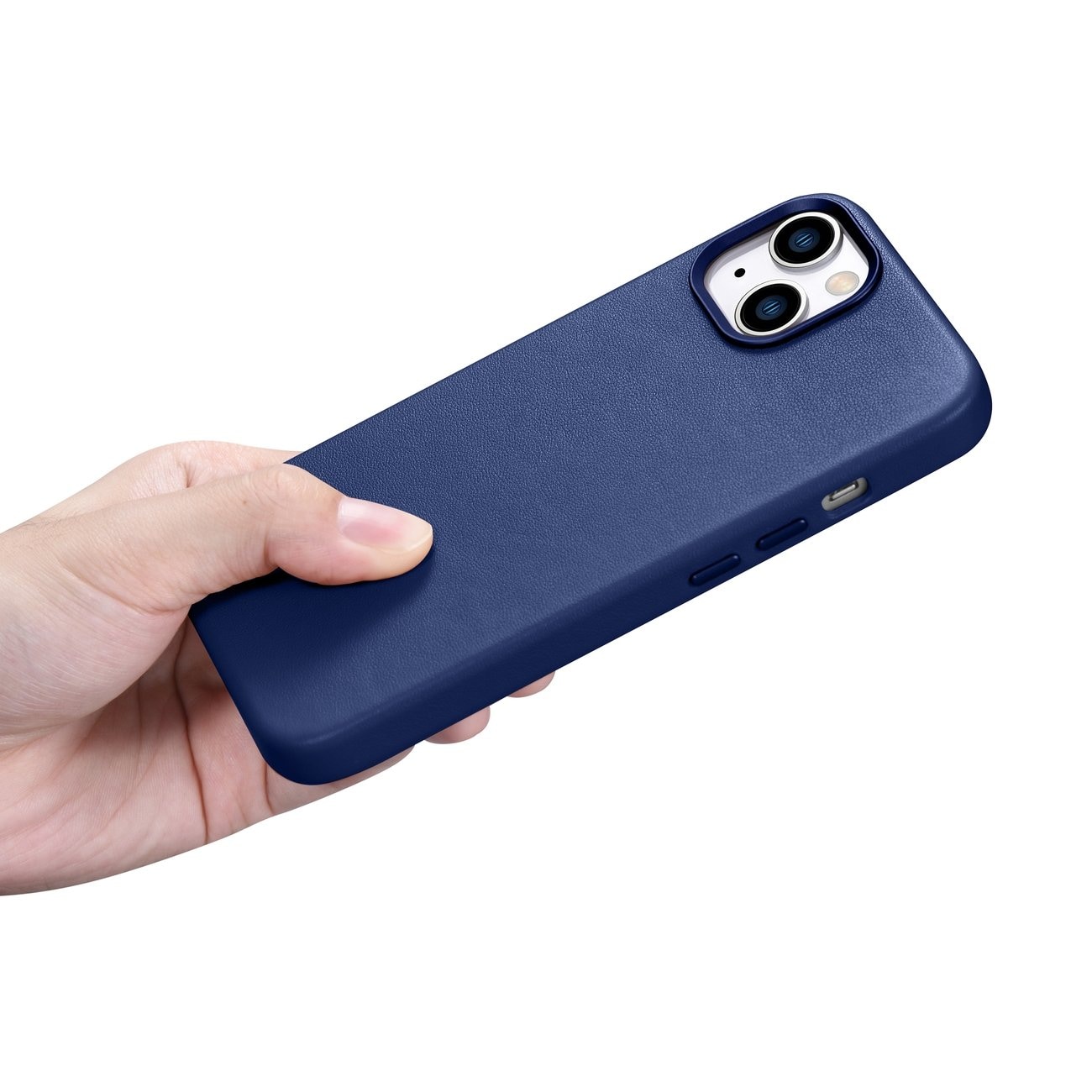 iCarer Case Lædercover til iPhone 14 Plus ægte læderetui blå (kompatibel med MagSafe)