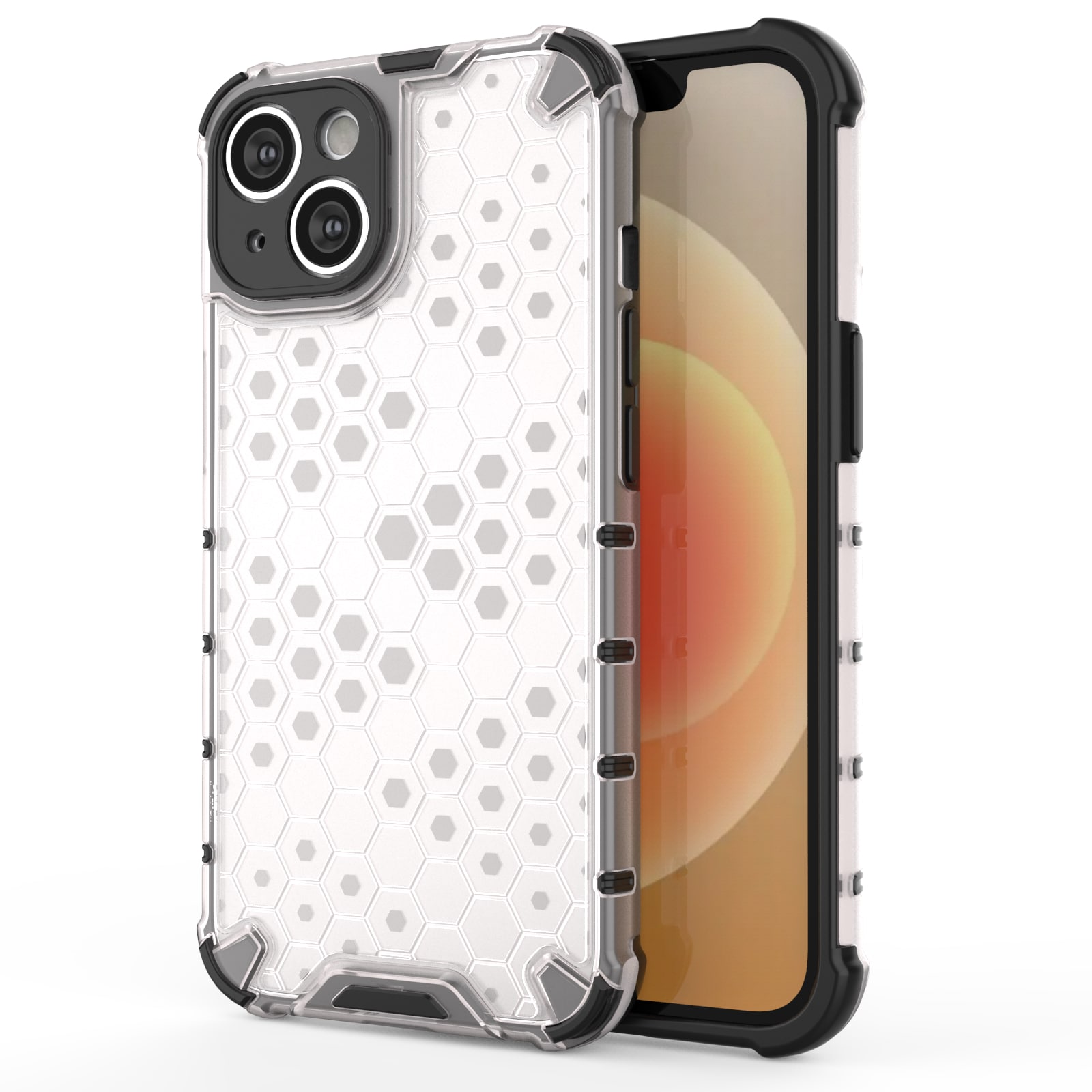 Honeycomb-etui til iPhone 14 pansret hybridcover gennemsigtigt