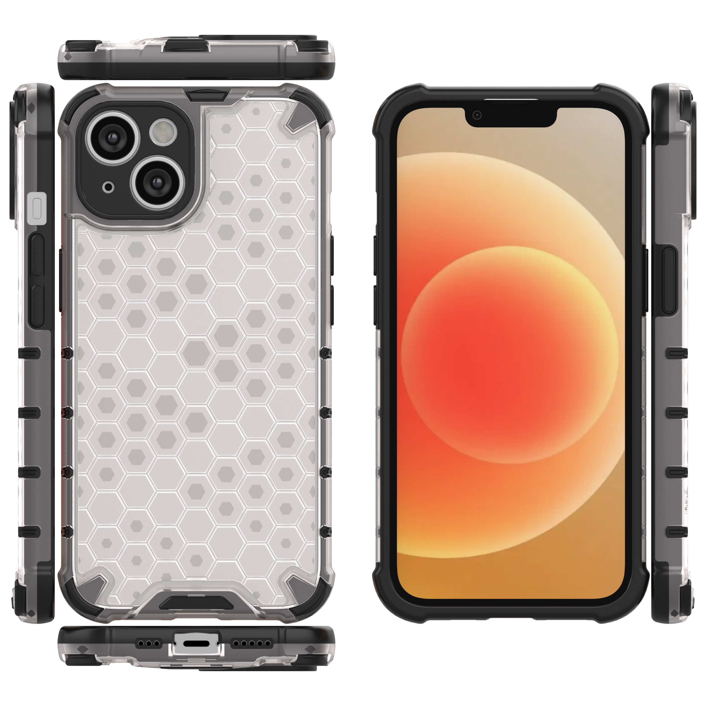 Honeycomb-etui til iPhone 14 Plus pansret hybridcover sort