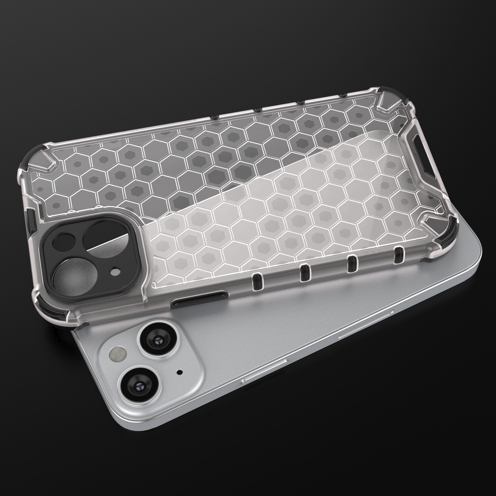 Honeycomb-etui til iPhone 14 Plus pansret hybridcover sort