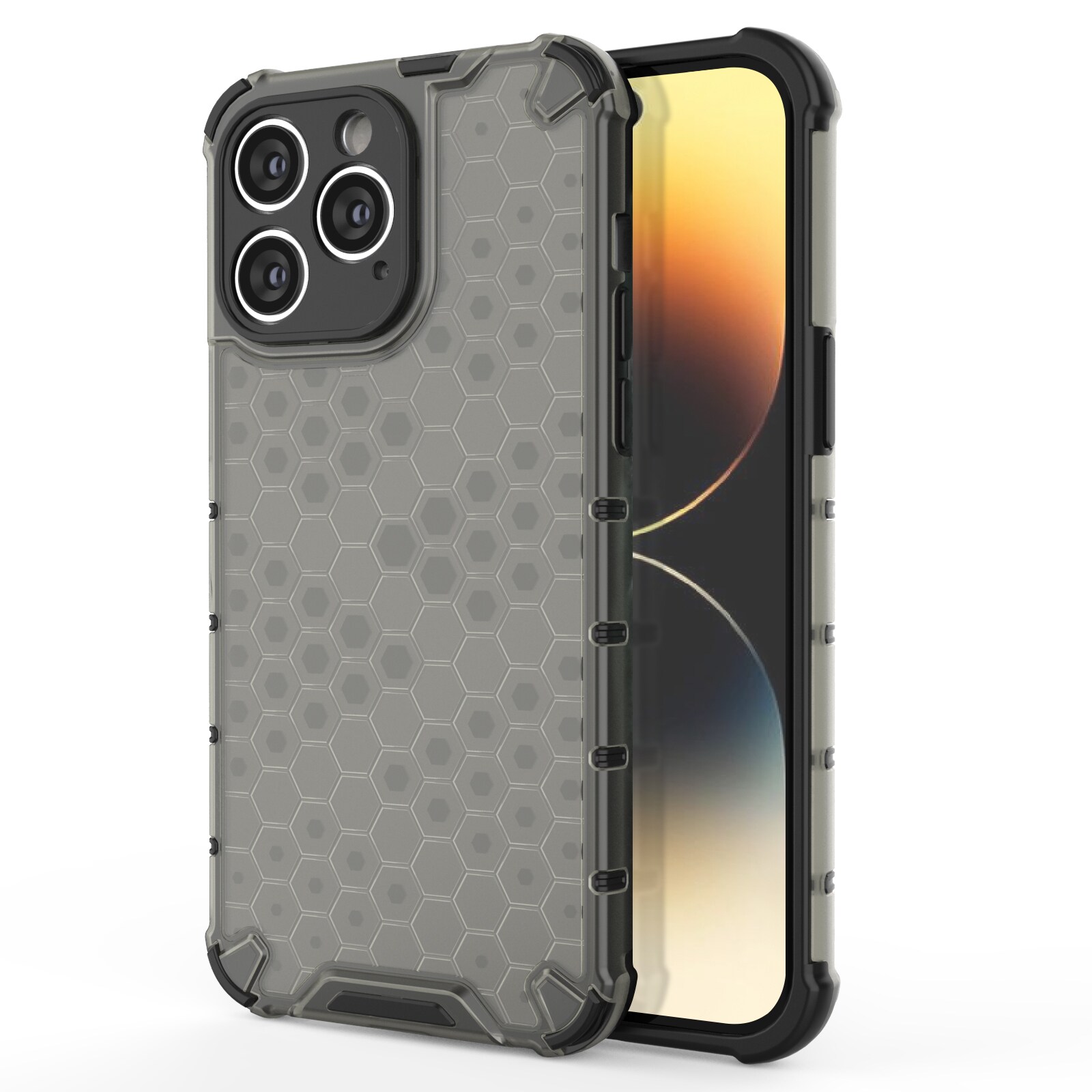 Honeycomb-etui til iPhone 14 Pro pansret hybridcover sort