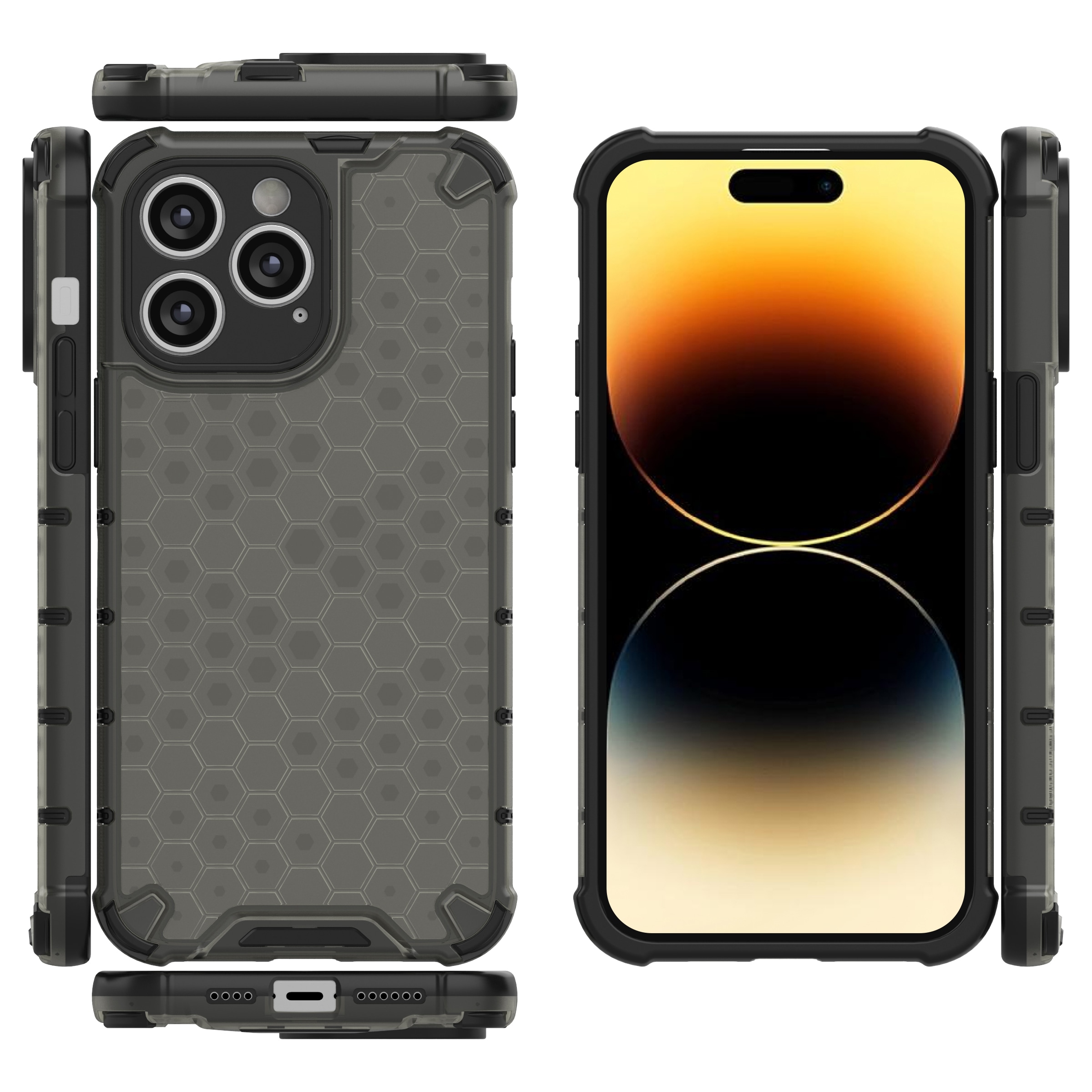 Honeycomb-etui til iPhone 14 Pro Max pansret hybridcover sort
