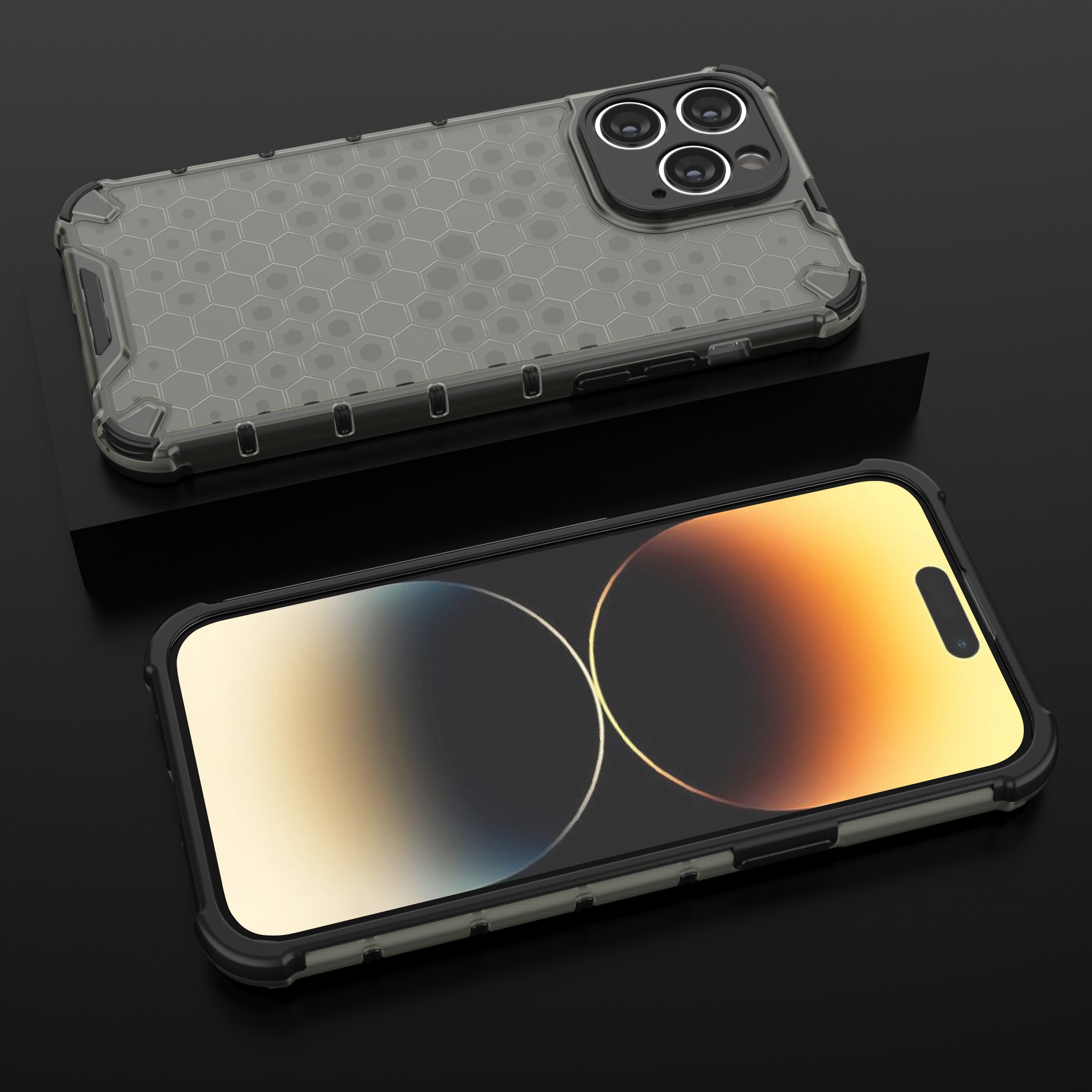 Honeycomb-etui til iPhone 14 Pro Max pansret hybridcover sort