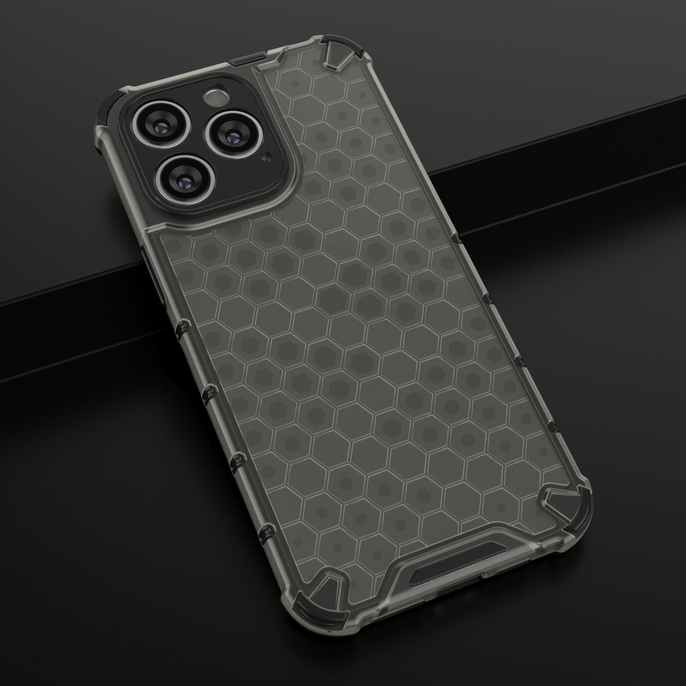 Honeycomb-etui til iPhone 14 Pro Max pansret hybridcover sort