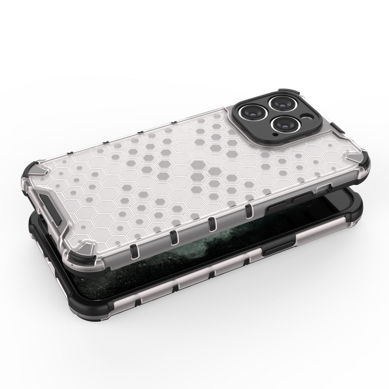 Honeycomb-etui til iPhone 14 Pro Max pansret hybridcover sort