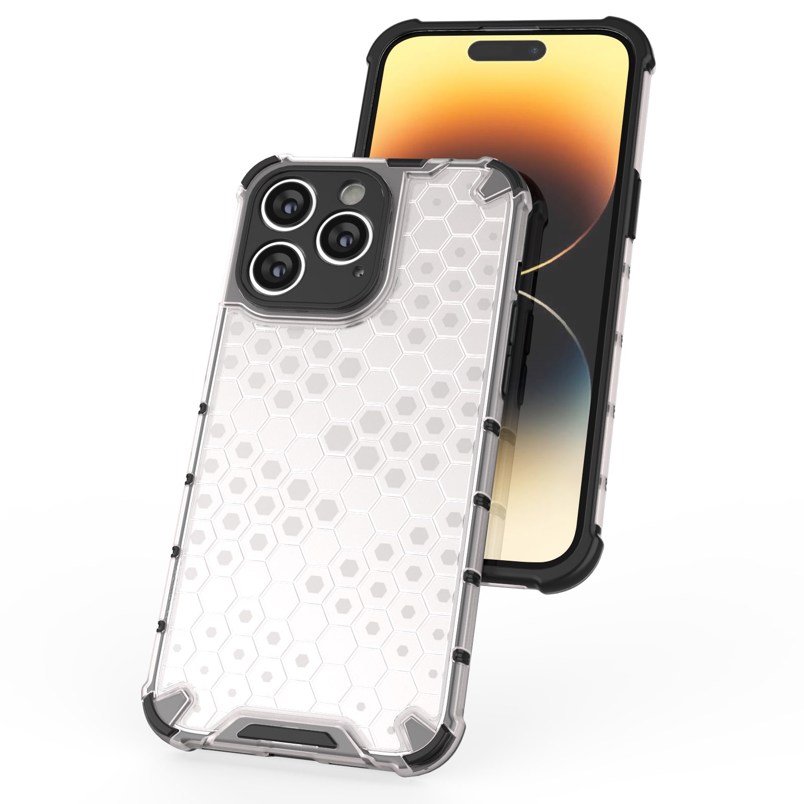 Honeycomb-etui til iPhone 14 Pro Max pansret hybridcover sort