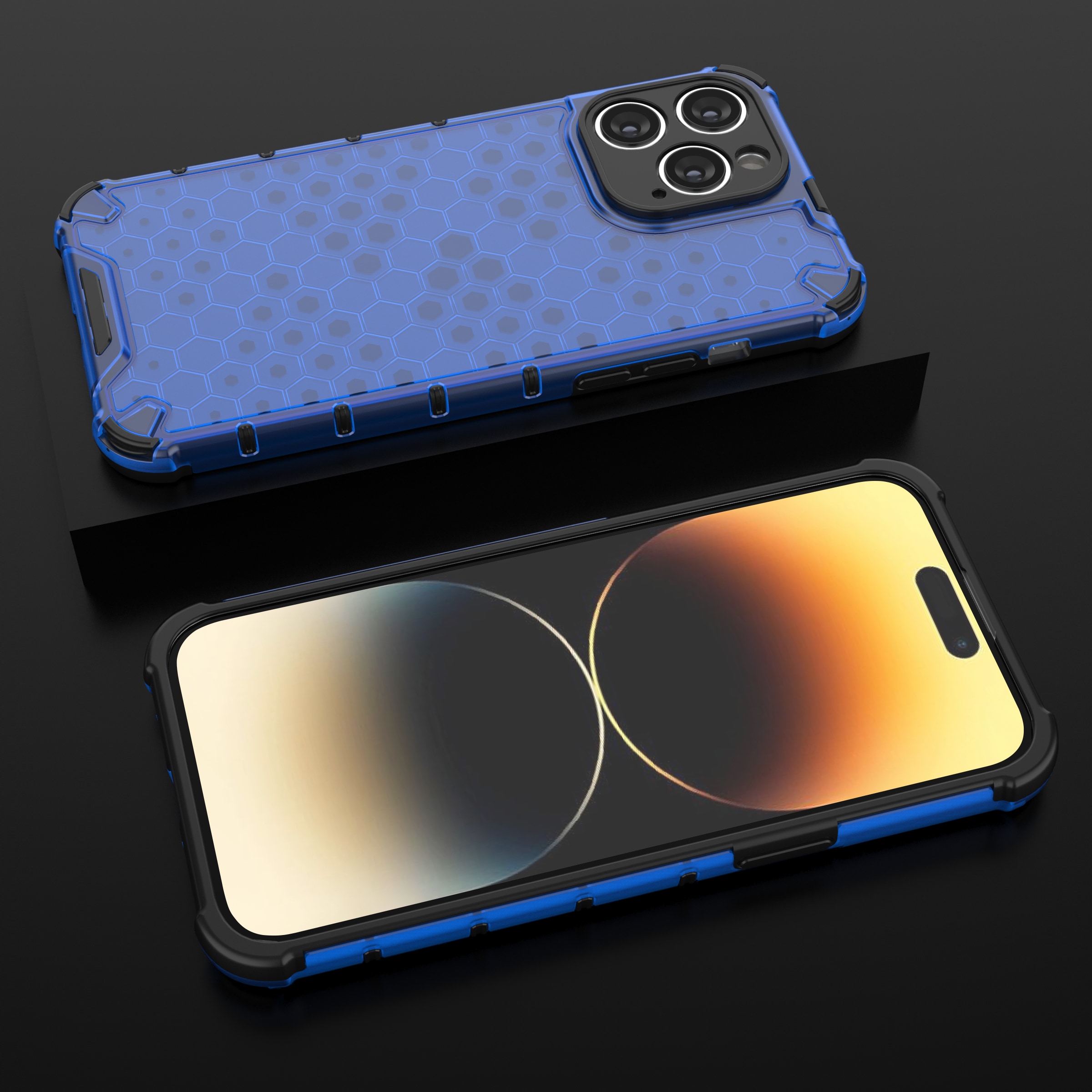 Honeycomb-etui til iPhone 14 Pro Max pansret hybridcover blå