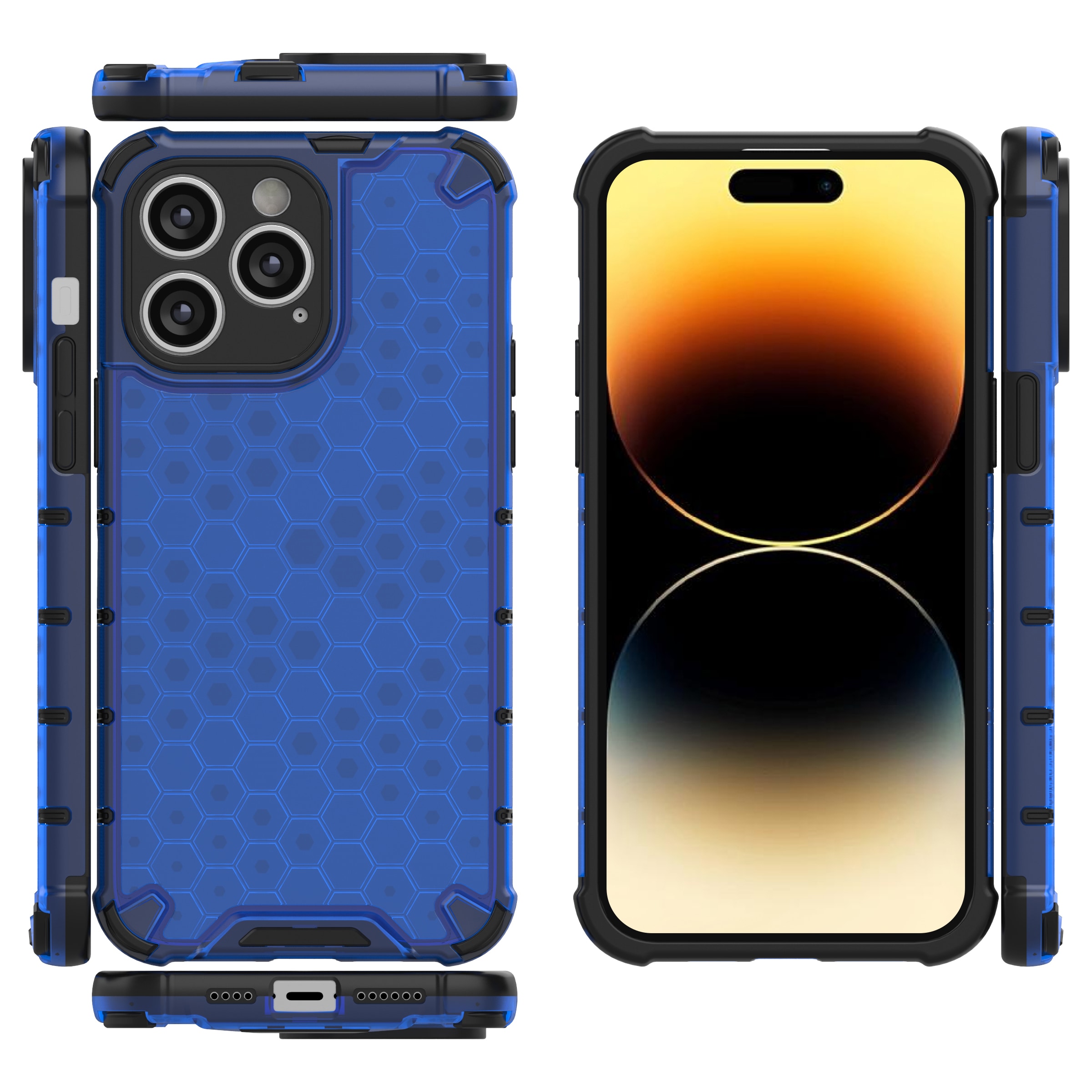 Honeycomb-etui til iPhone 14 Pro Max pansret hybridcover blå