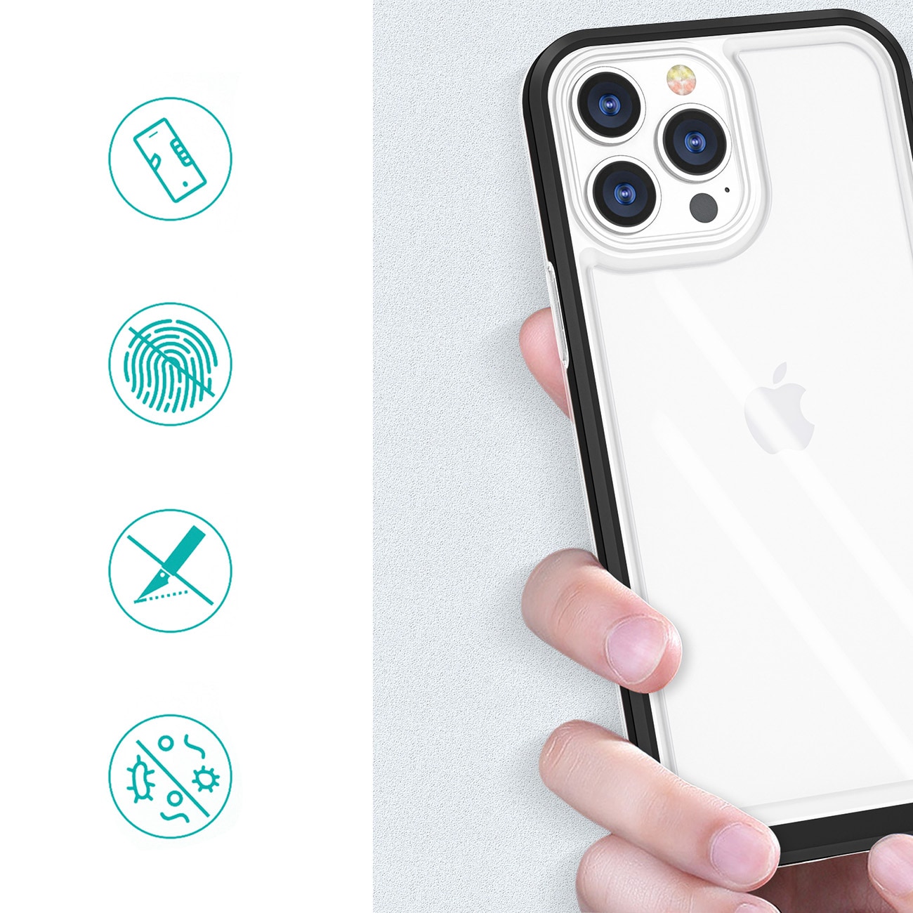 Klar 3-i-1 taske til Samsung Galaxy A03 silikone cover med ramme sort