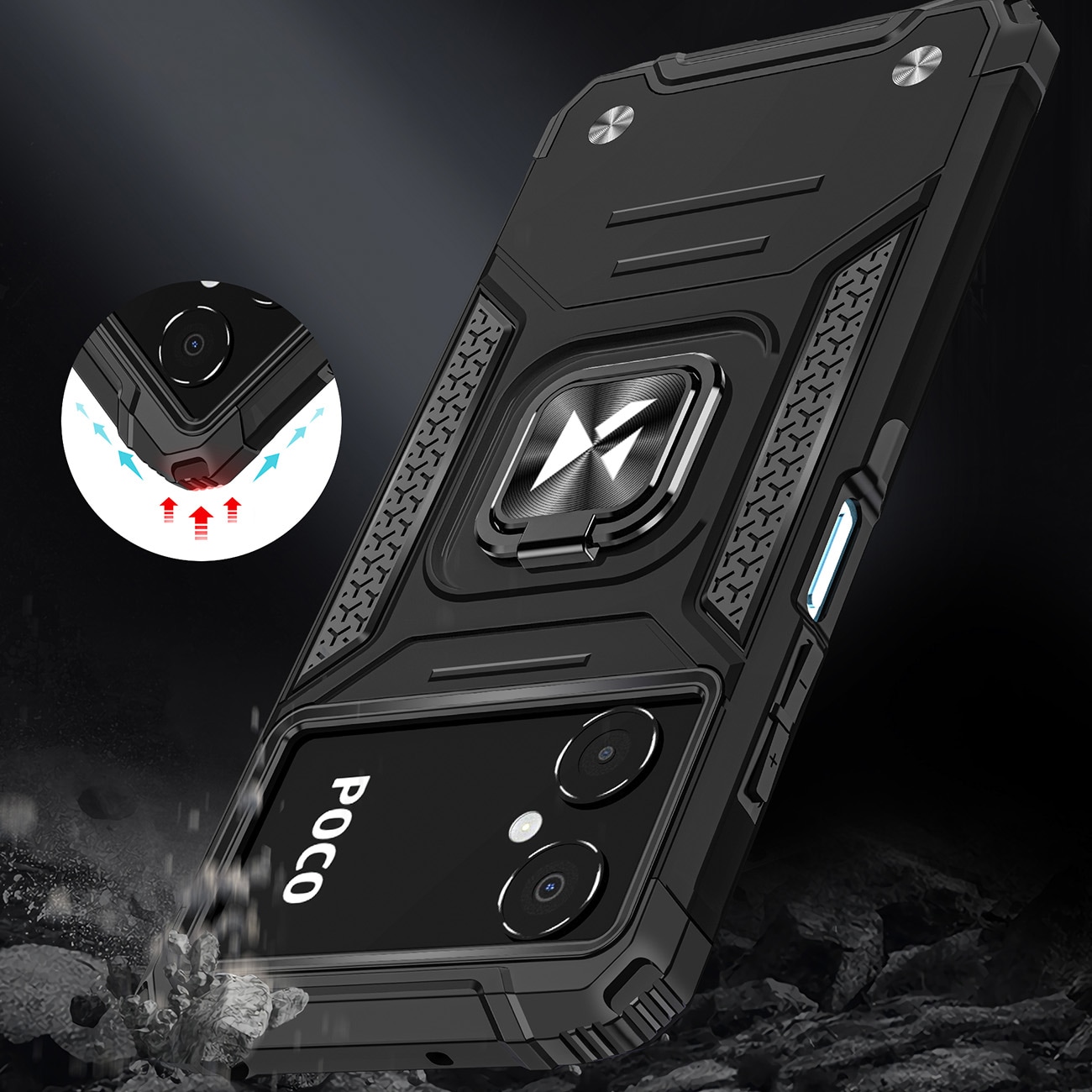 Wozinsky Ring Armor-etui til Samsung Galaxy A03 pansret cover magnetisk holder ring sort
