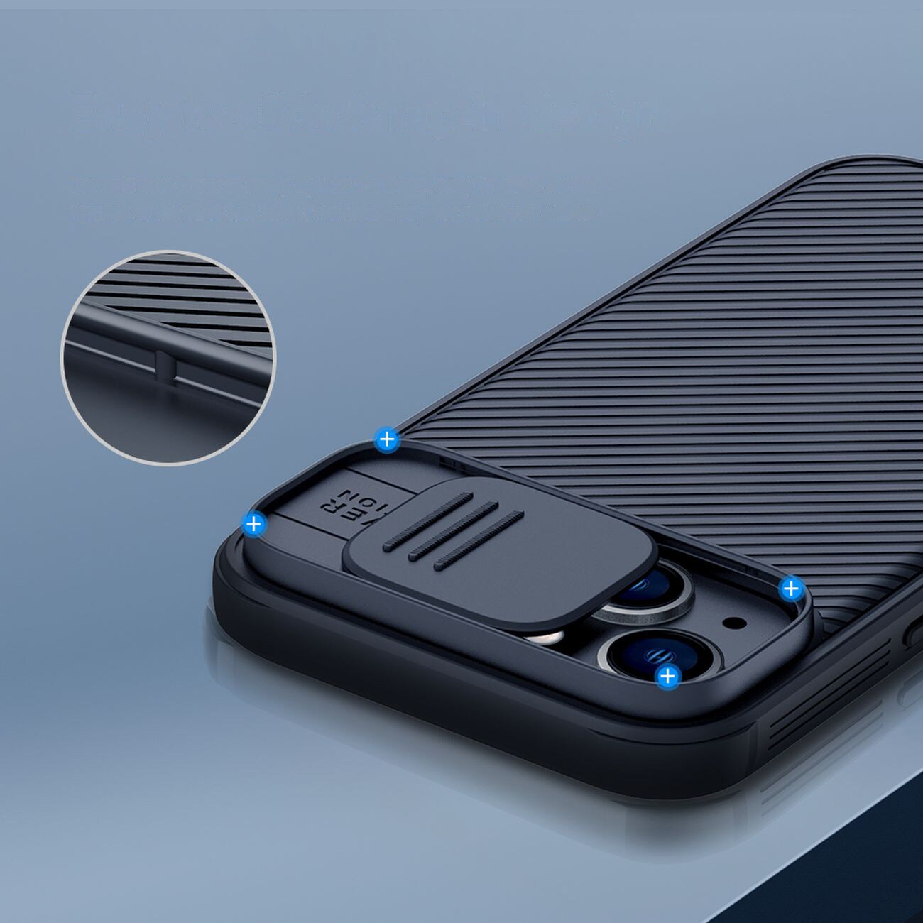 Nillkin CamShield Pro Magnetic Case iPhone 14 Plus Cover Camera Protector Blue (med MagSafe)