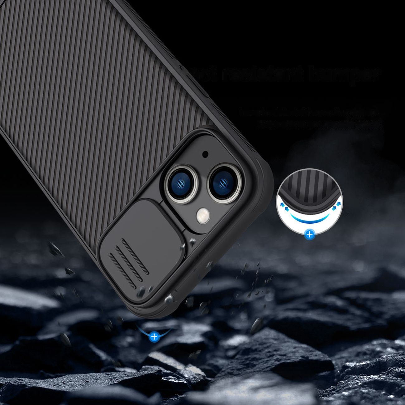 Nillkin CamShield Pro Etui iPhone 14 Plus Pansret cover Kamerabeskyttelse Blå