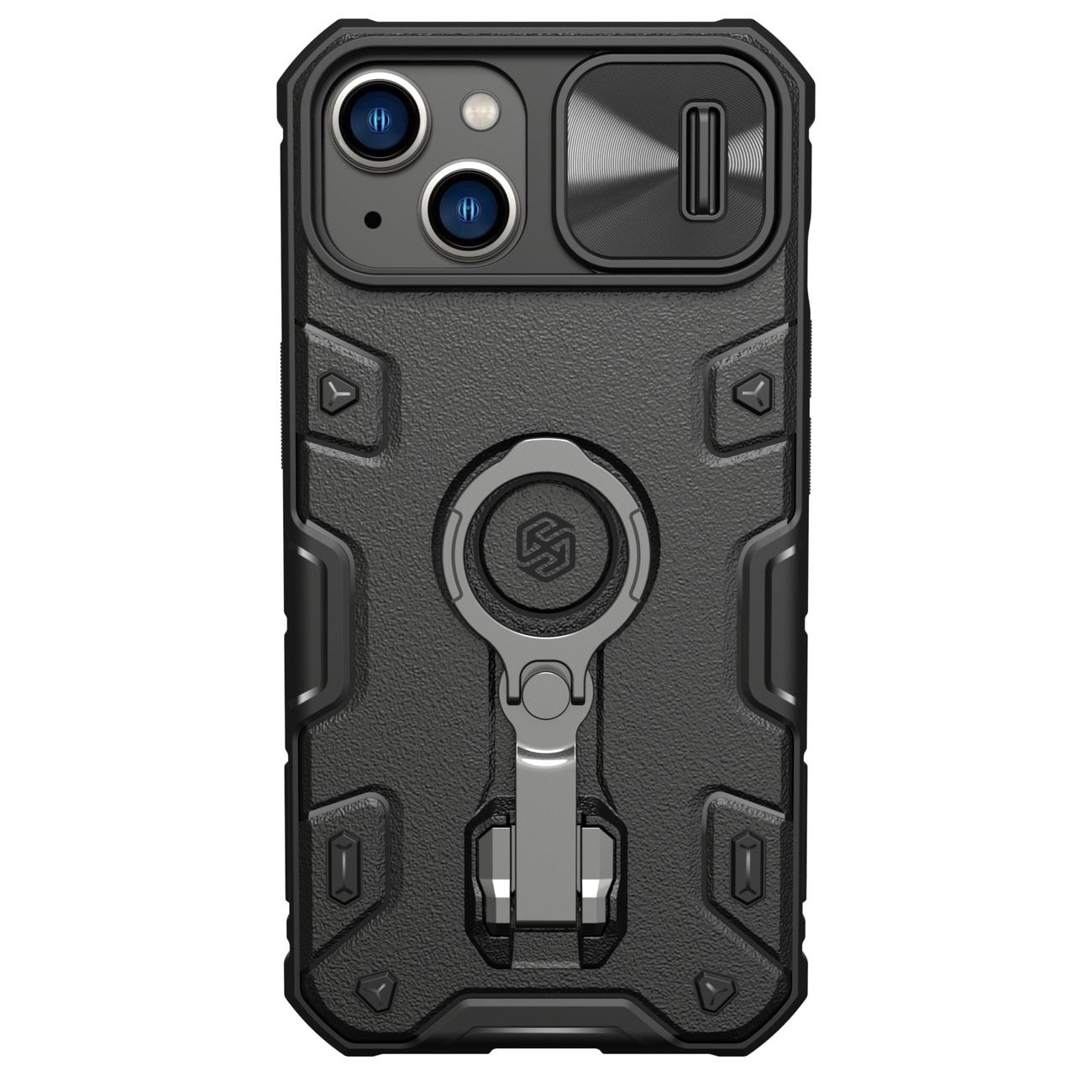 Nillkin CamShield Armor Pro-etui iPhone 14 Plus-etui pansret cover med kameradæksel ringstativ sort