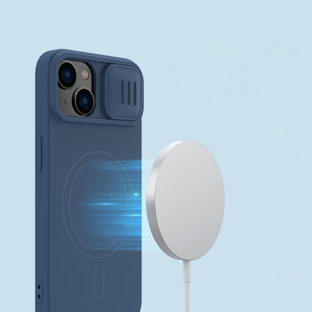 Nillkin CamShield magnetisk silikoneetui til iPhone 14 Plus med MagSafe og kamerabeskyttelse, Blå