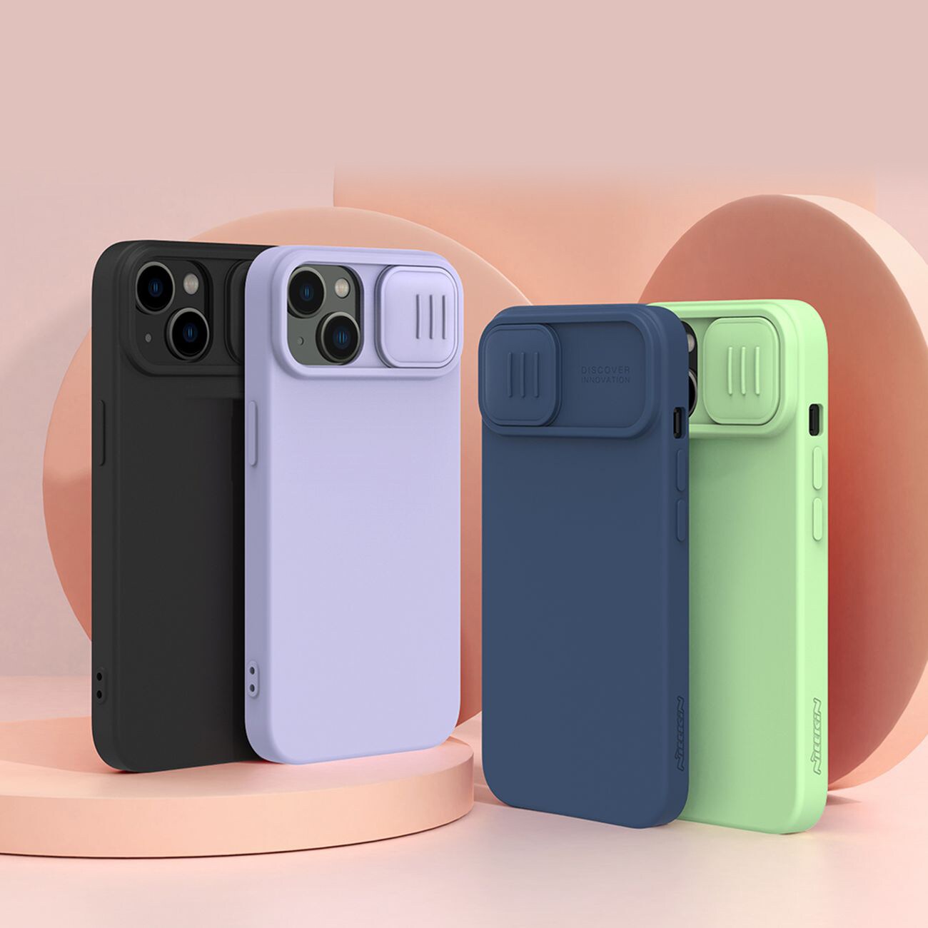 Nillkin CamShield Silky silikoneetui iPhone 14 Plus-etui med kamerabeskyttelse Blå