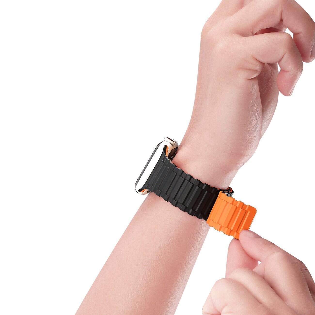 Dux Ducis Armor Apple Watch SE Strap, 9-1 (41/40/38 mm) Silicone Magnetic Band Black/Orange