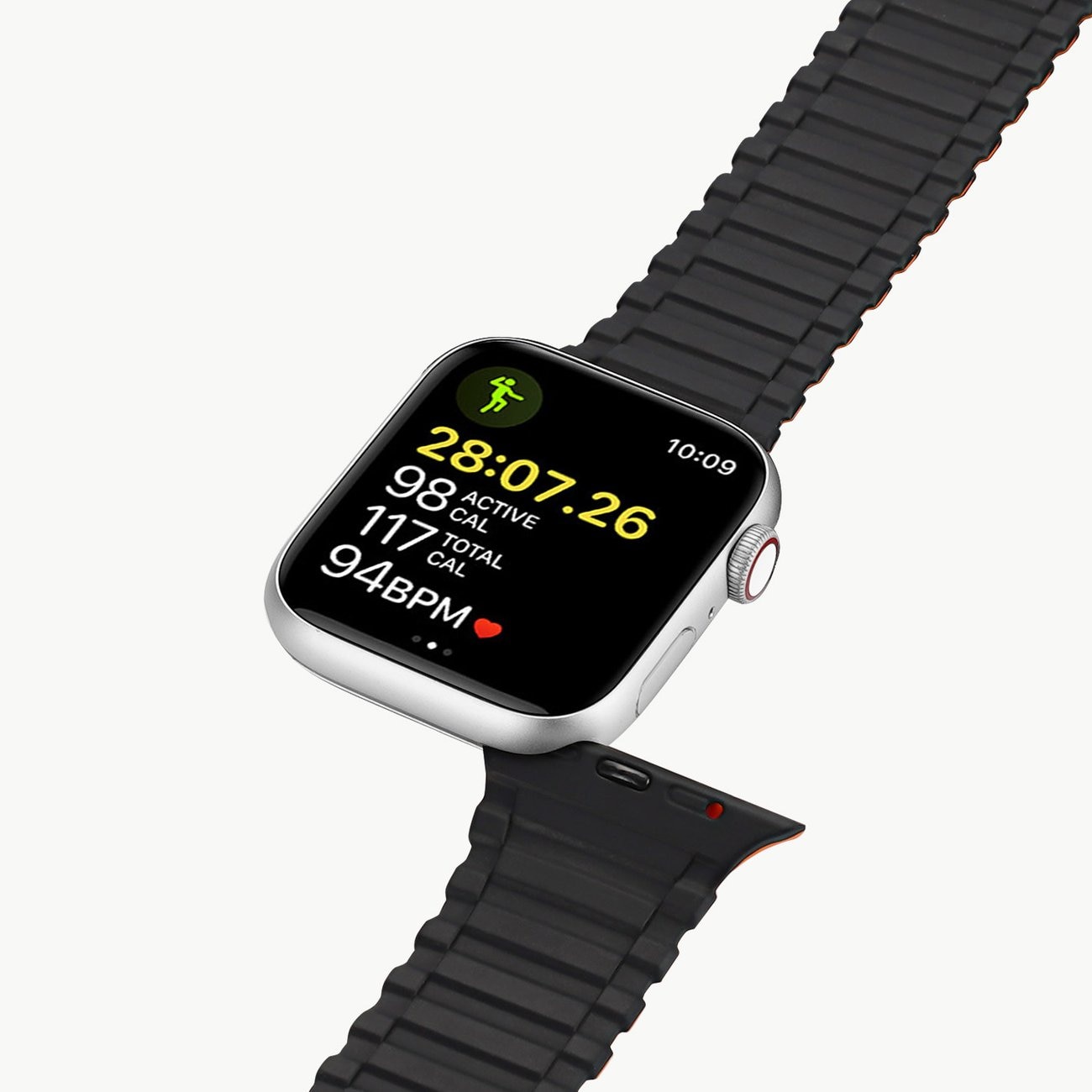 Dux Ducis Armor Apple Watch SE Strap, 9-1 (41/40/38 mm) Silicone Magnetic Band Black/Orange
