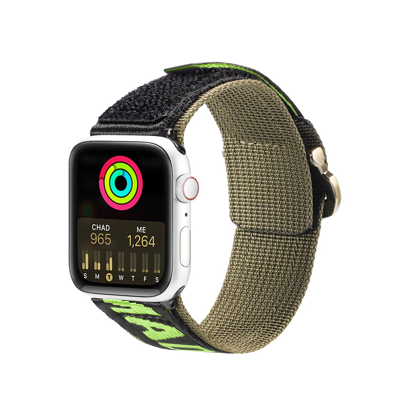 Dux Ducis Apple Watch Ultra-rem, SE, 9-1 (49-38 mm) Nylon-armbånd Sort/Grøn (udendørs version)