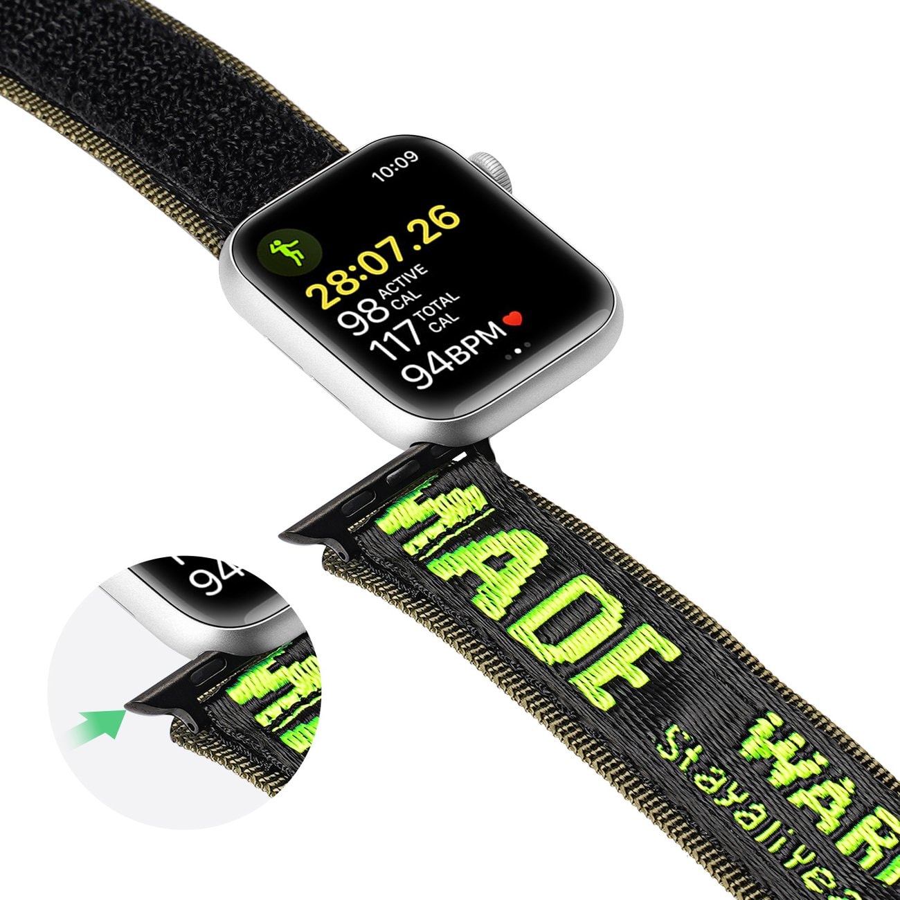 Dux Ducis Apple Watch Ultra-rem, SE, 9-1 (49-38 mm) Nylon-armbånd Sort/Grøn (udendørs version)
