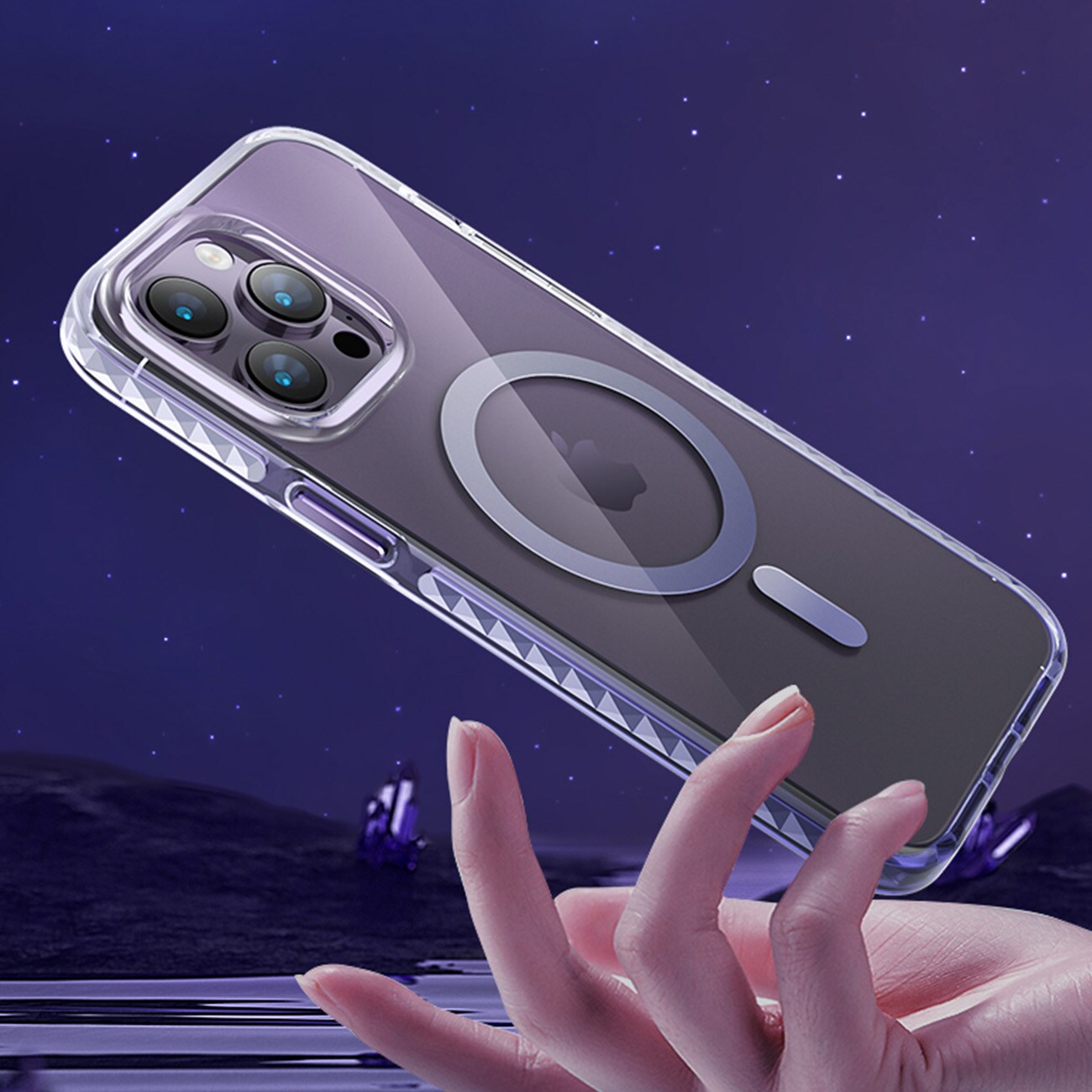 Kingxbar PQY Ice Crystal Series magnetisk etui til iPhone 14 Plus MagSafe sølv