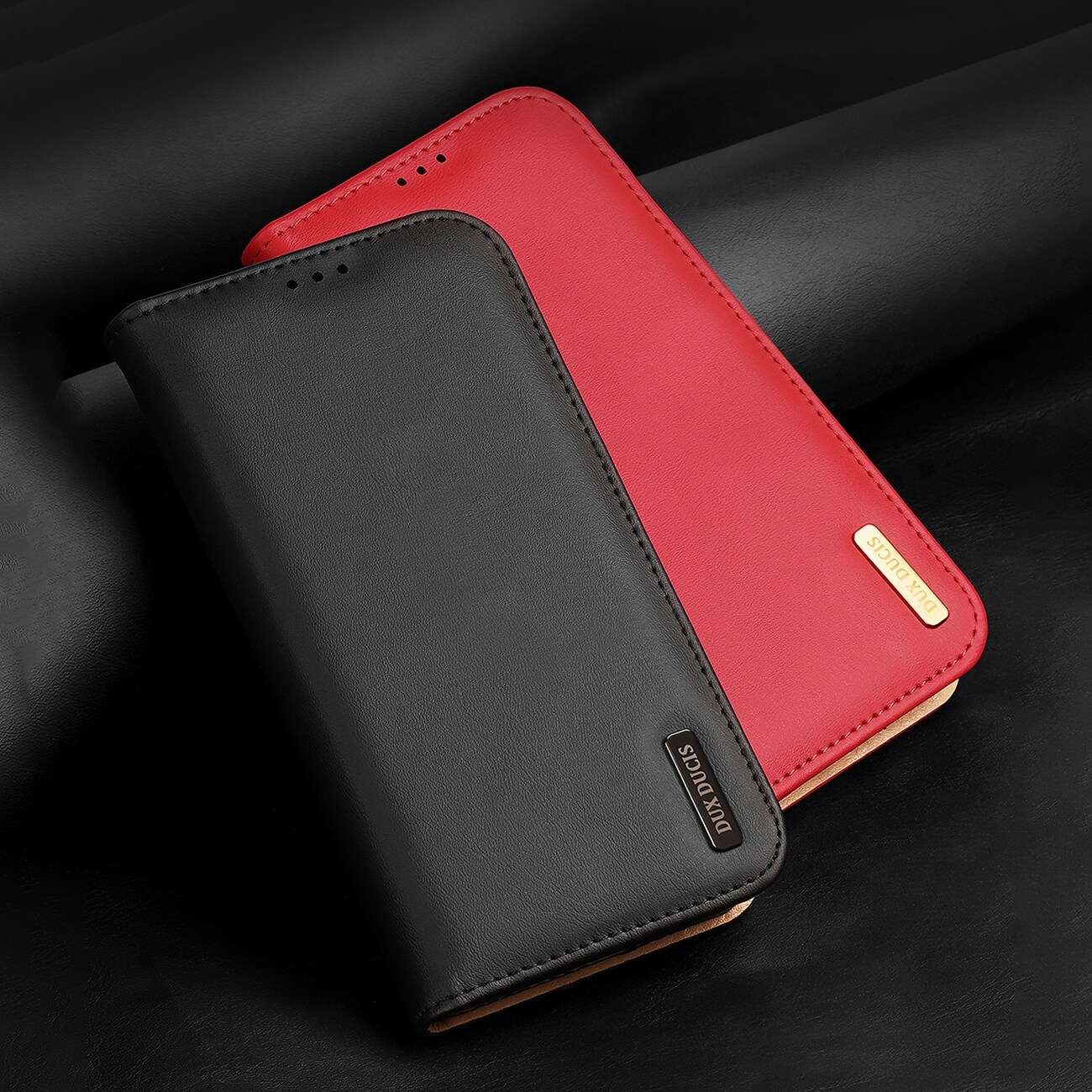 Dux Ducis Hivo Læder Flip Cover Ægte læderpung til kort og dokumenter iPhone 14 Plus Sort