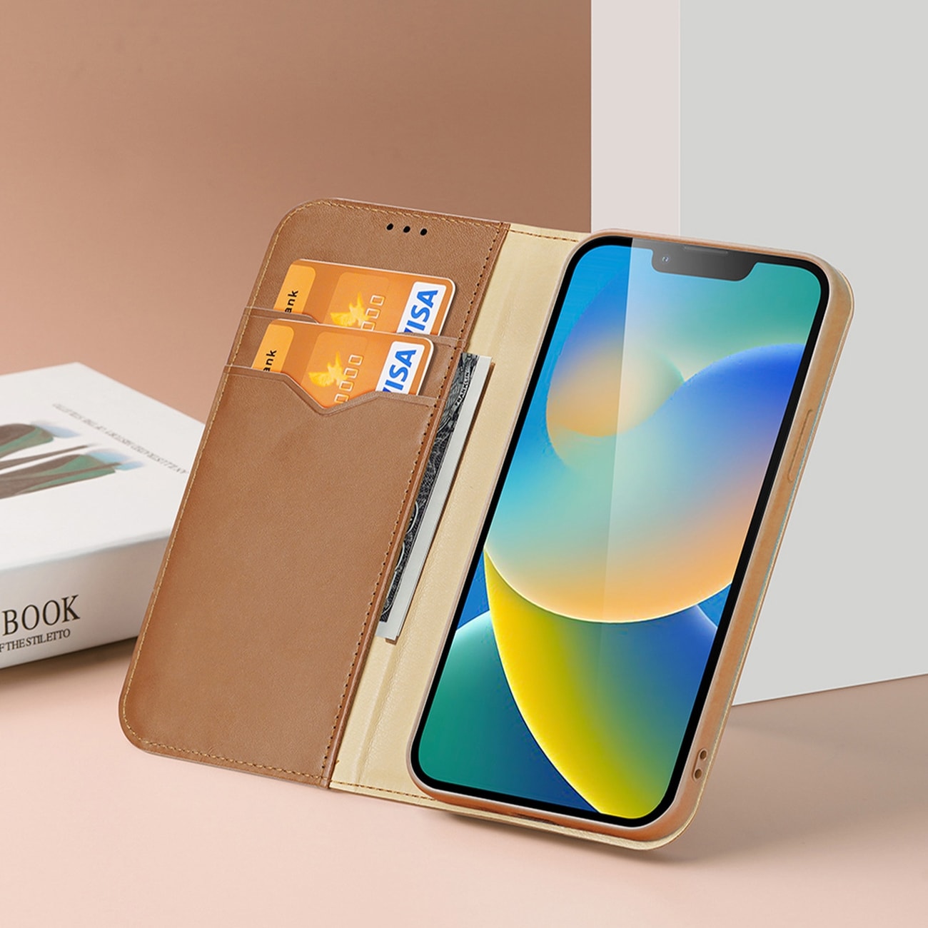 Dux Ducis Hivo Læder Flip Cover Ægte læderpung til kort og dokumenter iPhone 14 Plus Sort