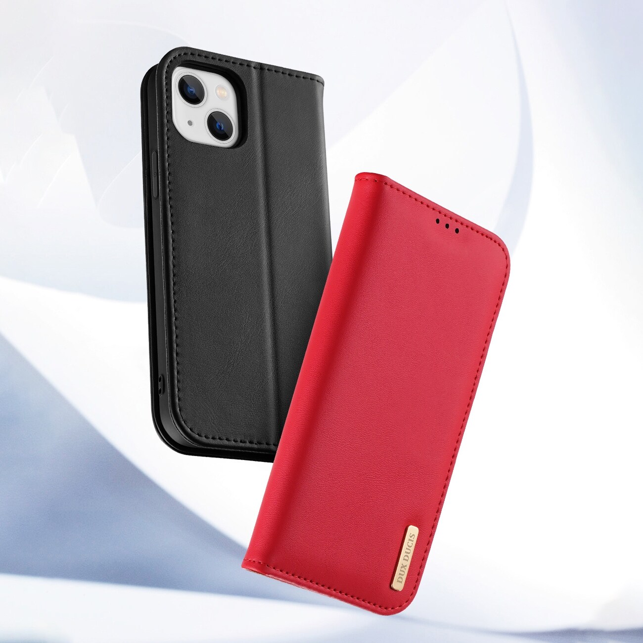 Dux Ducis Hivo Læder Flip Cover Ægte læderpung til kort og dokumenter iPhone 14 Plus Sort
