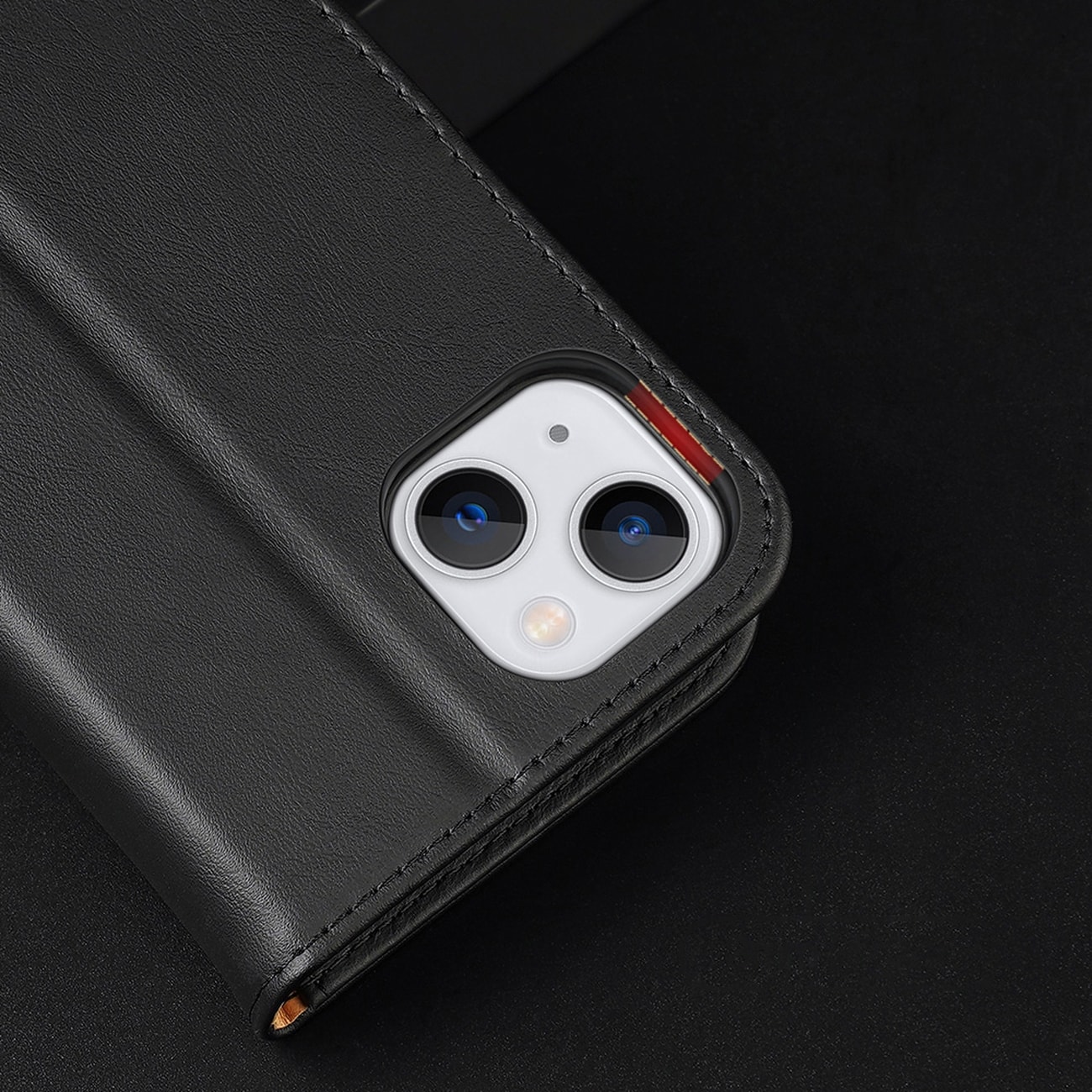 Dux Ducis Hivo Læder Flip Cover Ægte læderpung til kort og dokumenter iPhone 14 Plus Sort