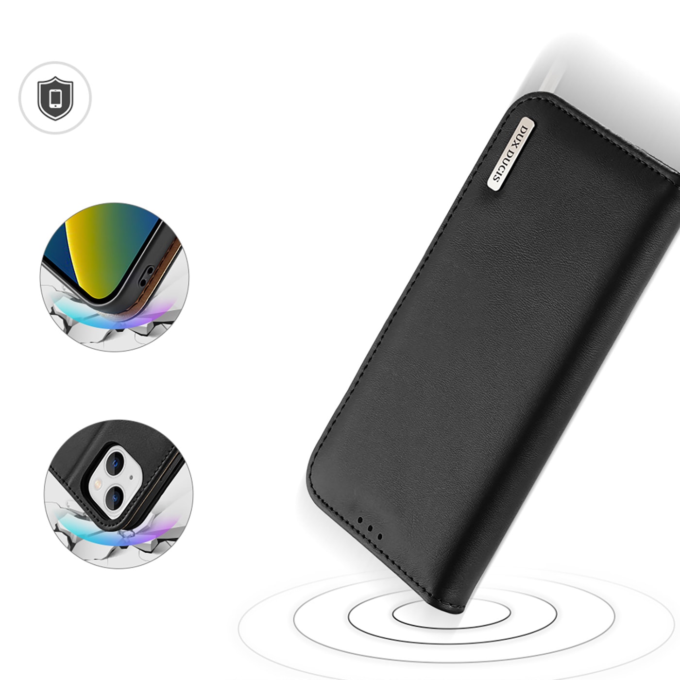 Dux Ducis Hivo Læder Flip Cover Ægte læderpung til kort og dokumenter iPhone 14 Plus Sort