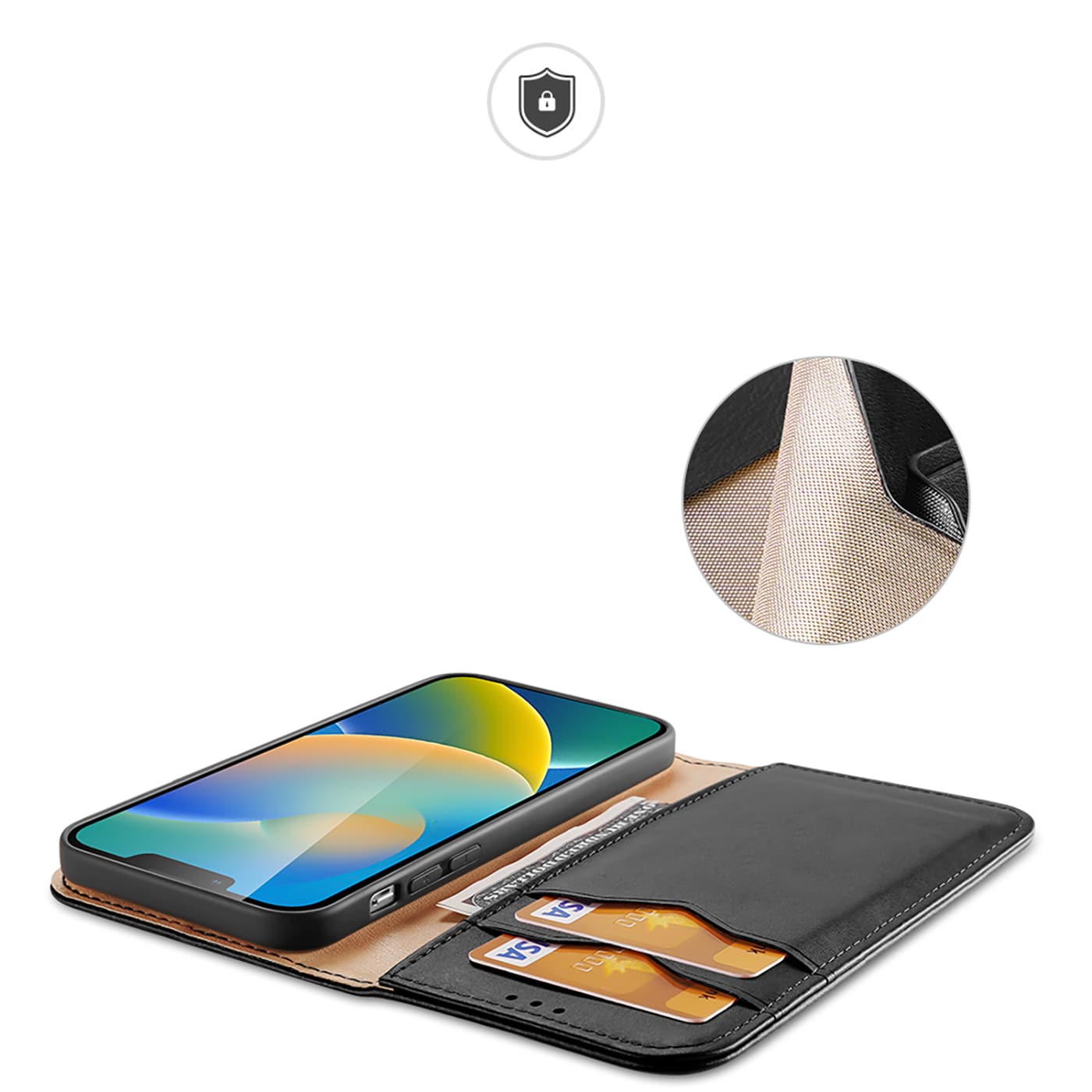 Dux Ducis Hivo Læder Flip Cover Ægte læderpung til kort og dokumenter iPhone 14 Plus Sort