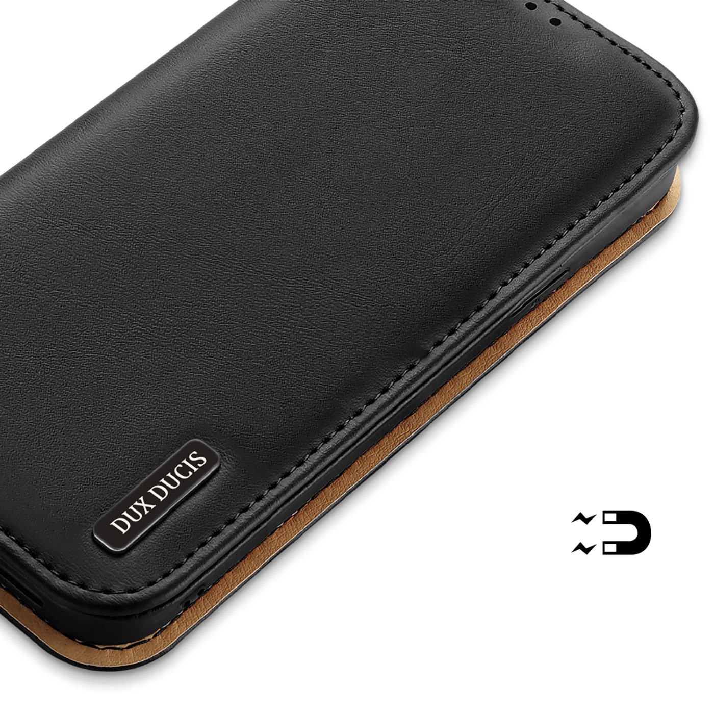 Dux Ducis Hivo Læder Flip Cover Ægte læderpung til kort og dokumenter iPhone 14 Plus Sort