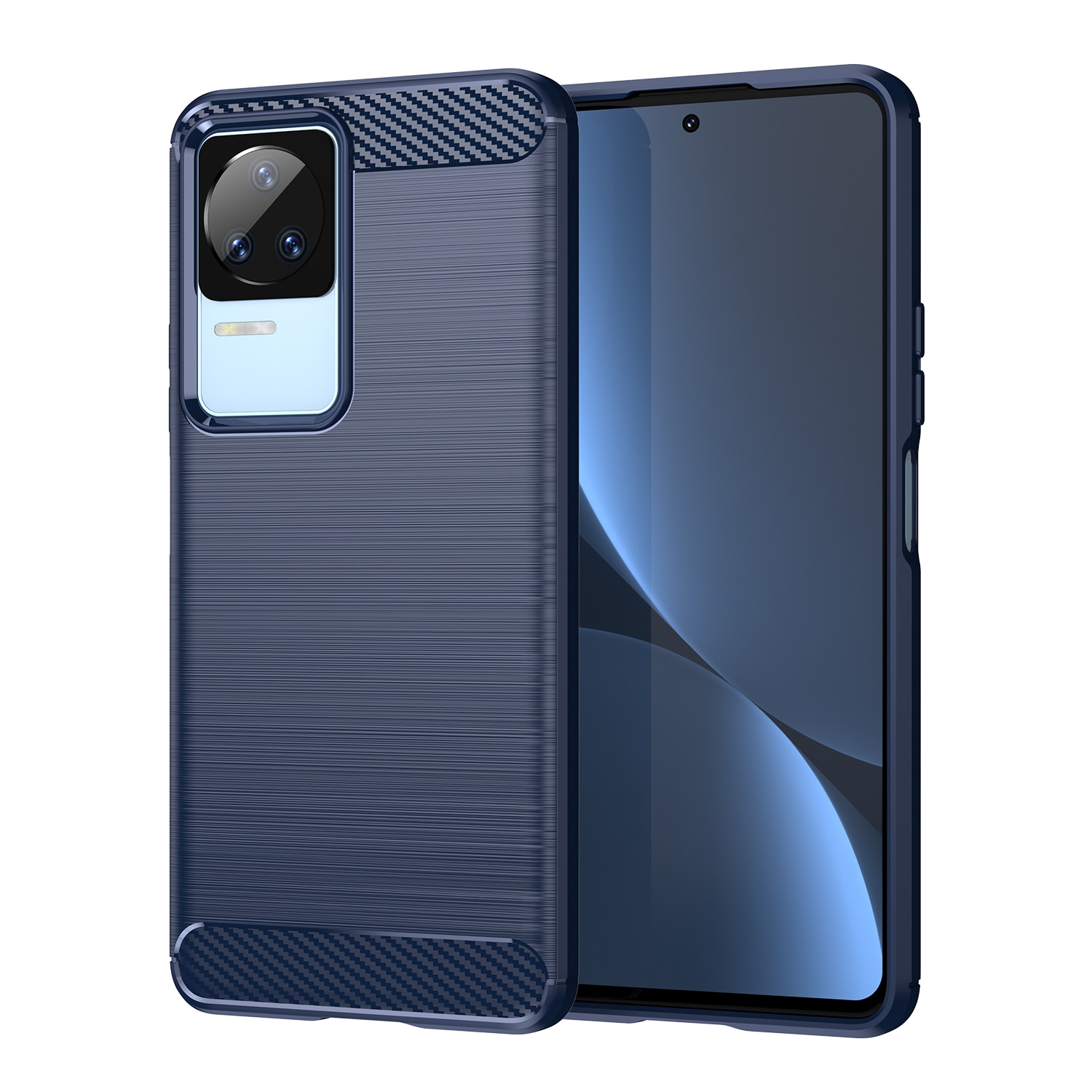 Carbon Case til Xiaomi Poco F4 5G fleksibelt silikone carbon cover blå