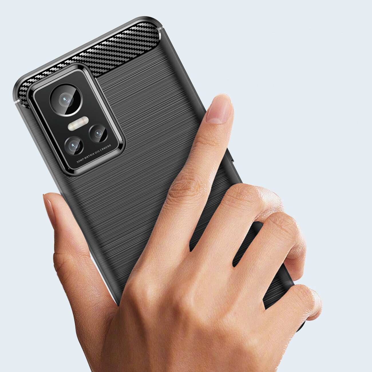 Carbon Case etui til Realme GT Neo 3 fleksibelt silikone carbon cover sort