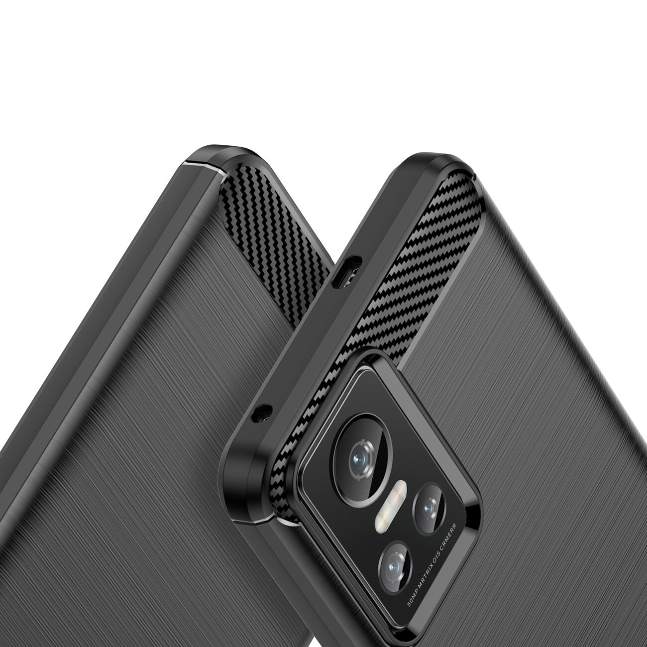 Carbon Case etui til Realme GT Neo 3 fleksibelt silikone carbon cover sort