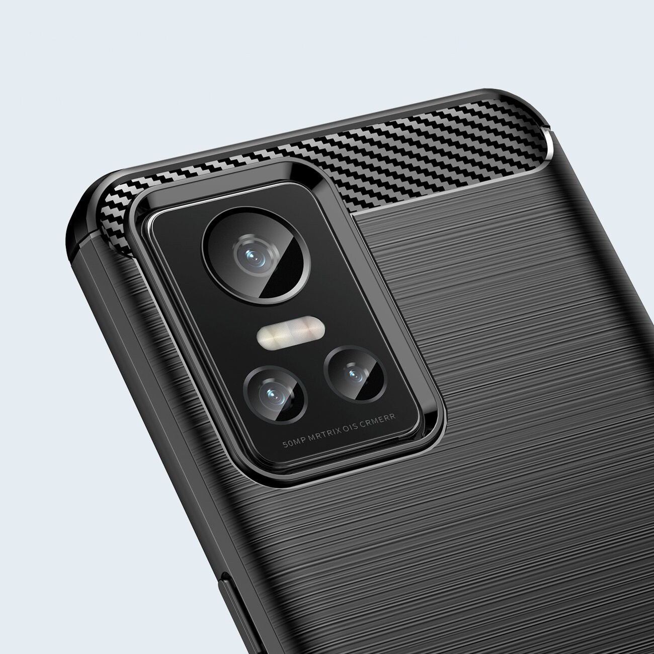 Carbon Case etui til Realme GT Neo 3 fleksibelt silikone carbon cover sort