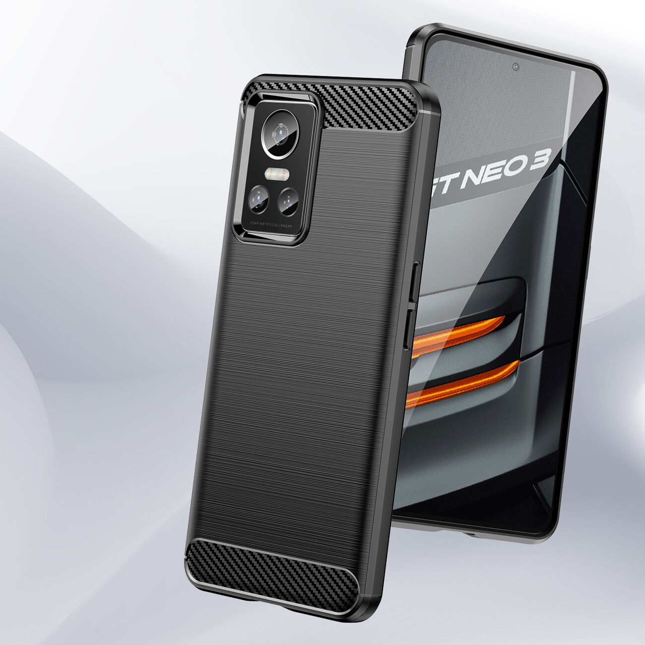 Carbon Case etui til Realme GT Neo 3 fleksibelt silikone carbon cover sort