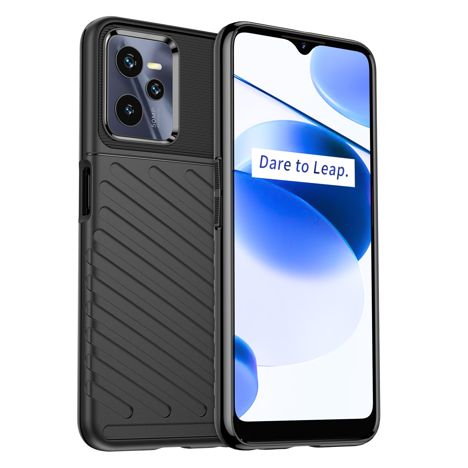 Thunder Case-etui til Realme C35 silikonepanseretui sort