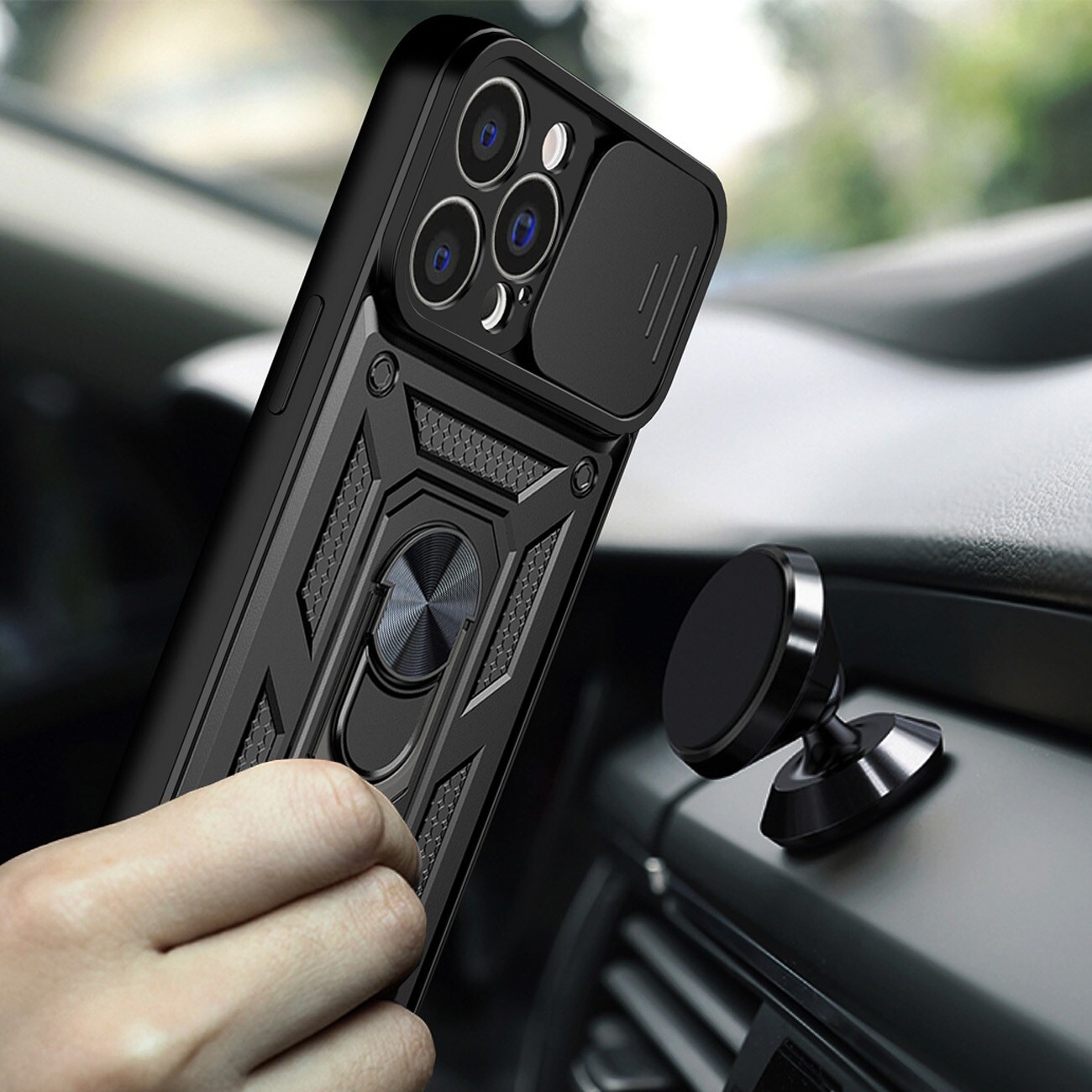 Hybrid Armor Camshield-etui til iPhone 14 Plus pansret etui med kameradæksel sort