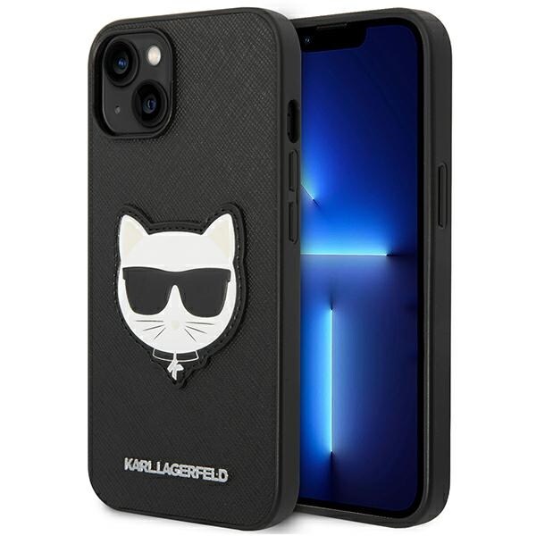 Karl Lagerfeld Saffiano Choupette Head Patch-etui til iPhone 14 Plus - Sort